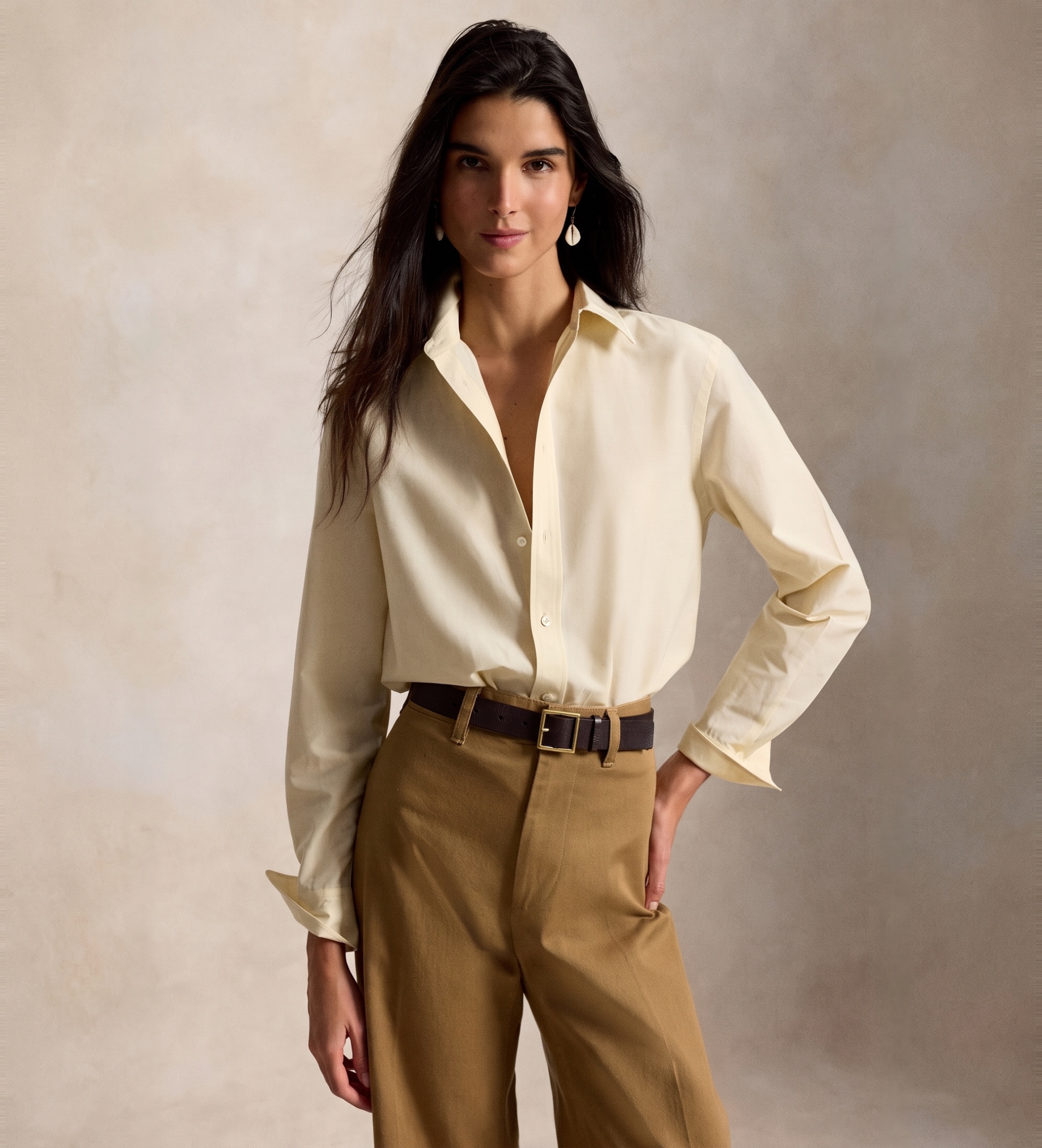 Polo Ralph Lauren für Damen. 211B30368006 Relaxed Fit Hemd aus Baumwolle und Seide in Beige (S), Lässig, Langarm
