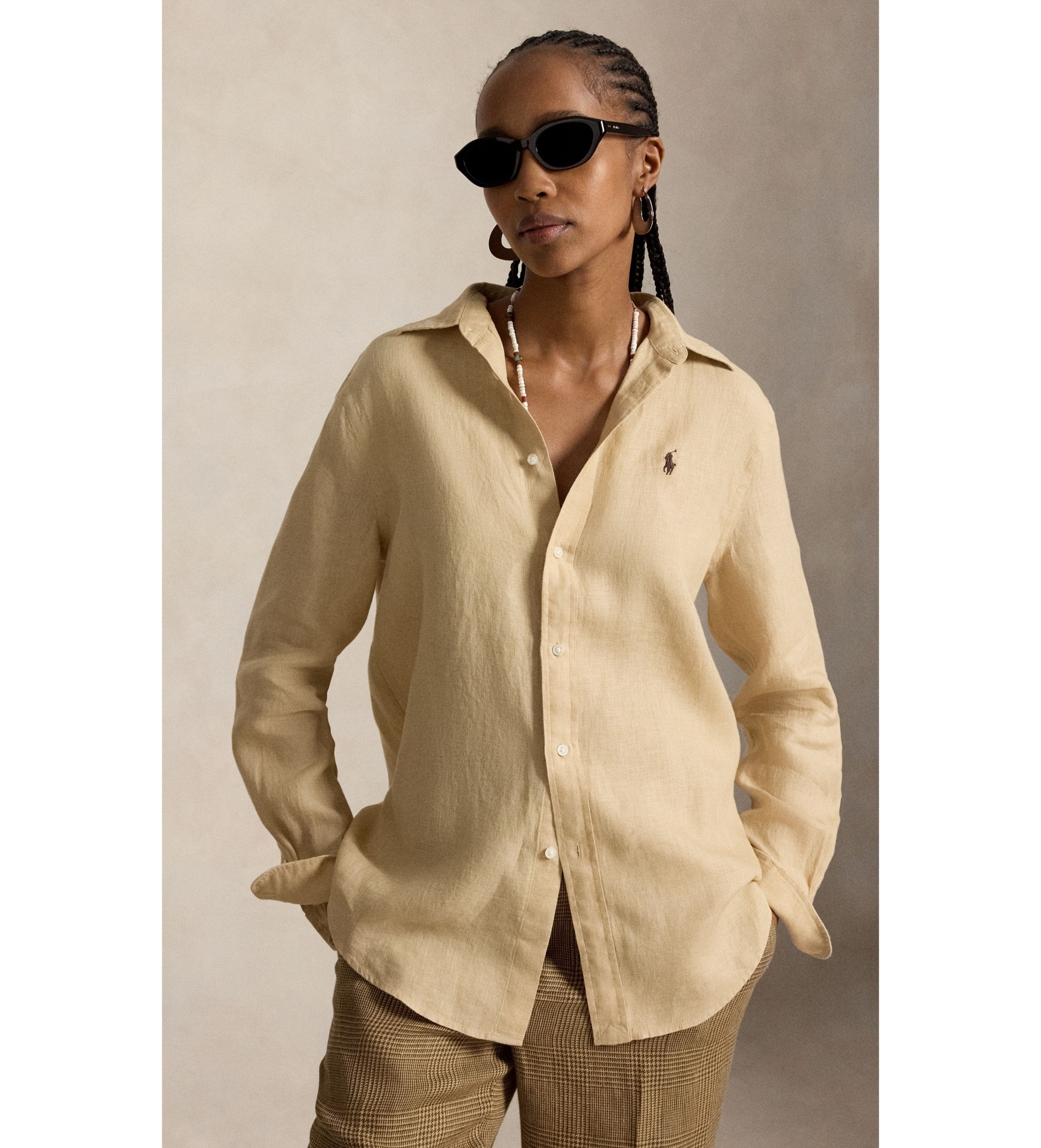 Polo Ralph Lauren für Damen. 211970730520 Klassisches Leinenhemd in Beige mit Regular Fit (XXL), Lässig, Langarm