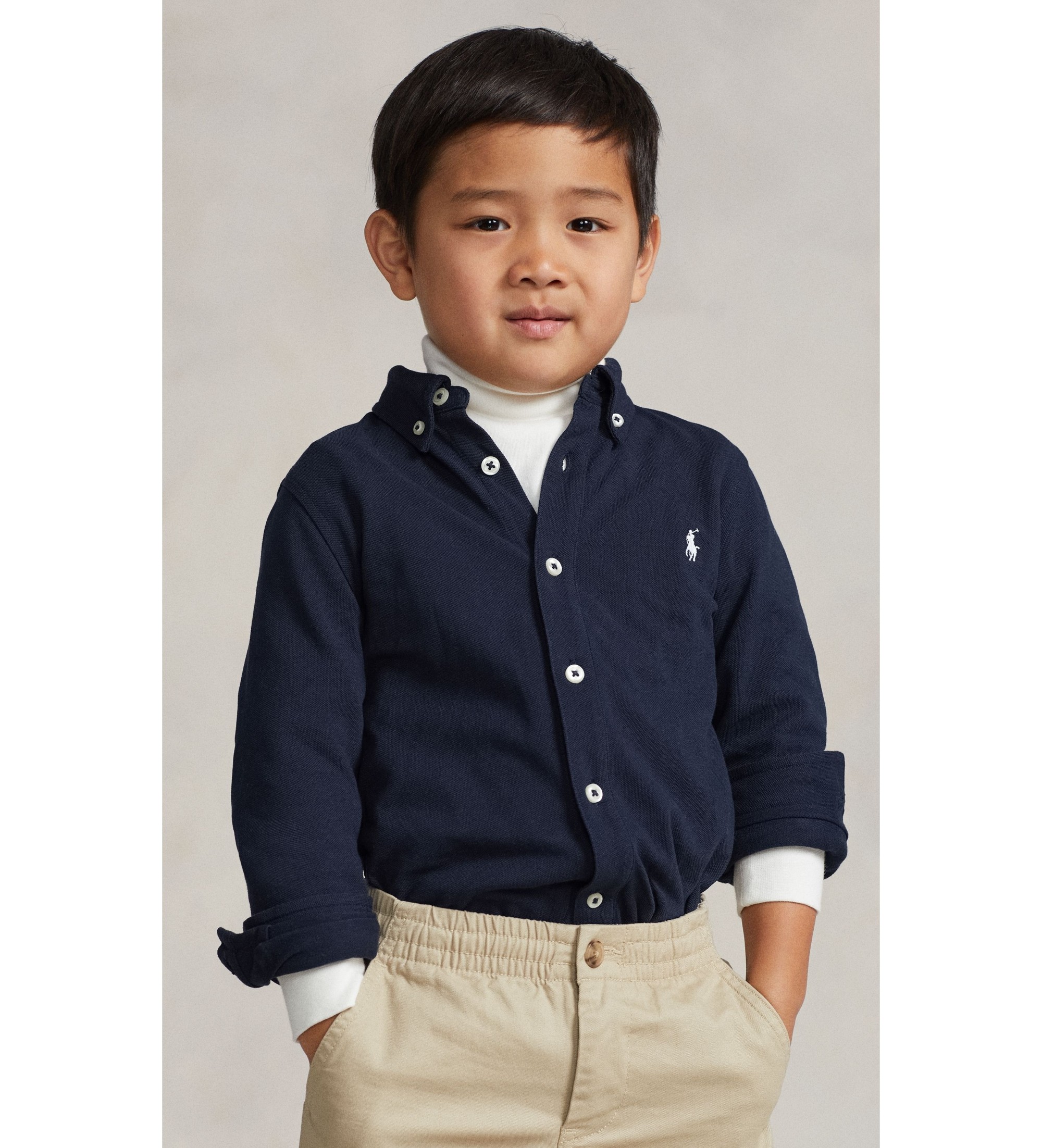 Polo Ralph Lauren für Jungen. 322914506001 Ultraleichtes marineblaues Baumwoll-Piqué-Hemd (4años= 109/116cm), Lässig, Baumwolle, Langarm, Ki