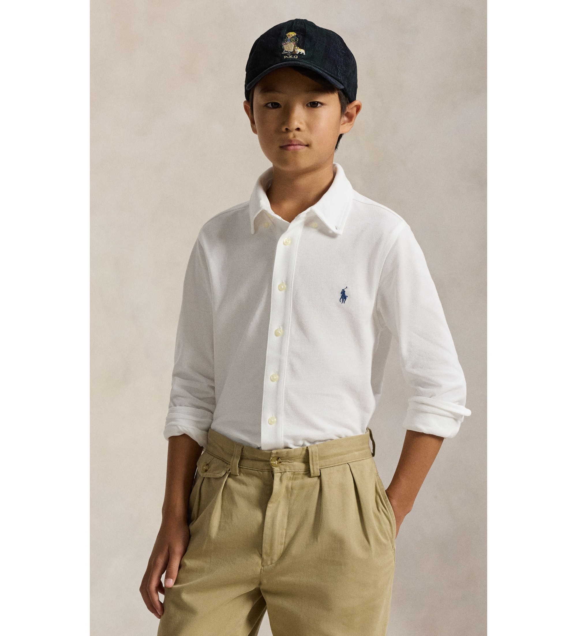 Polo Ralph Lauren für Jungen. 323914506002 Ultraleichtes weißes Baumwoll-Piqué-Hemd ((S) 6/7años= 136/138cm), Lässig, Baumwolle, Langarm, Ki