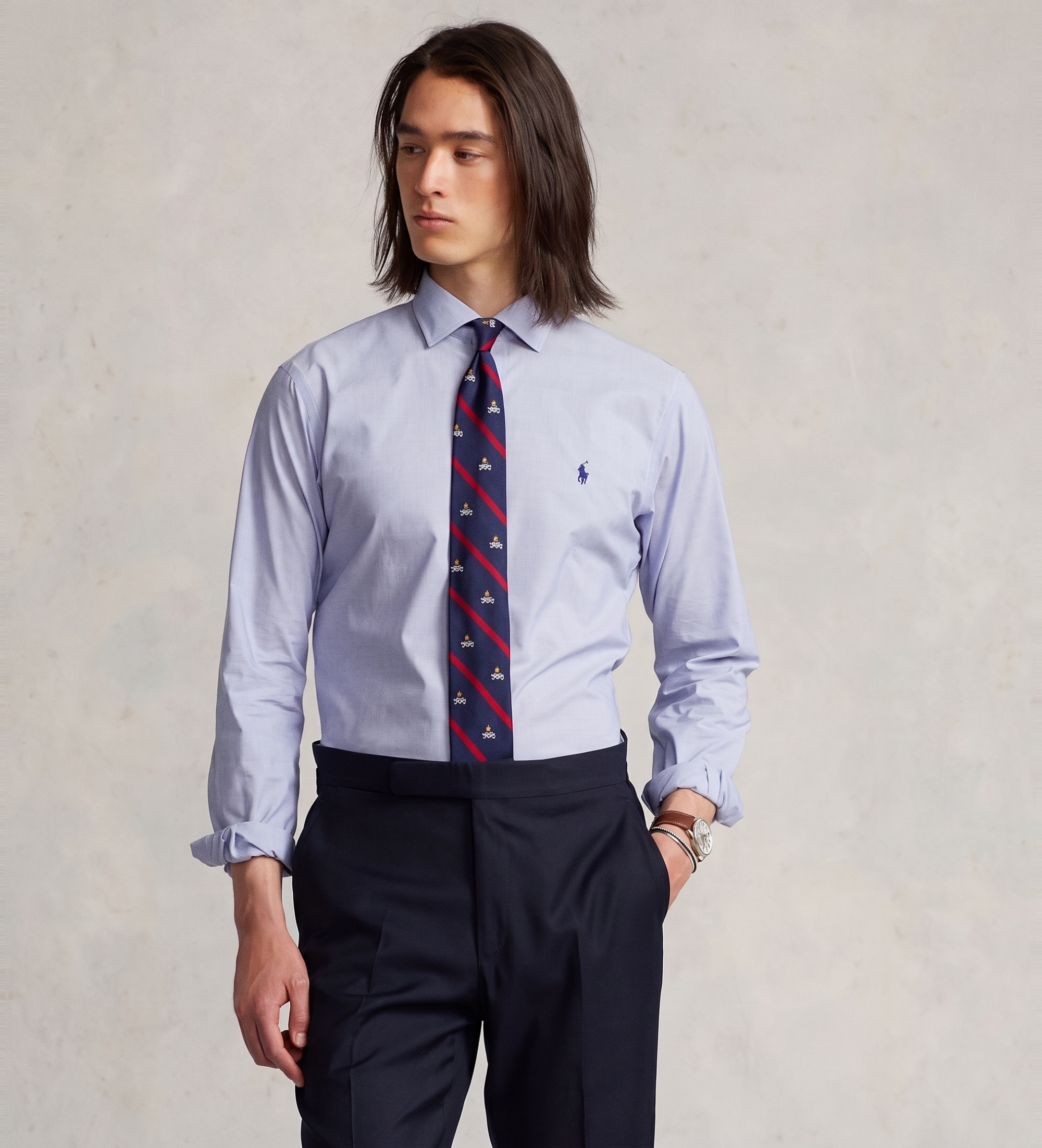 Polo Ralph Lauren für Herren. 712827063001 Blaues Custom Fit Popeline-Hemd (41), Lässig, Baumwolle, Klassisch, Langarm
