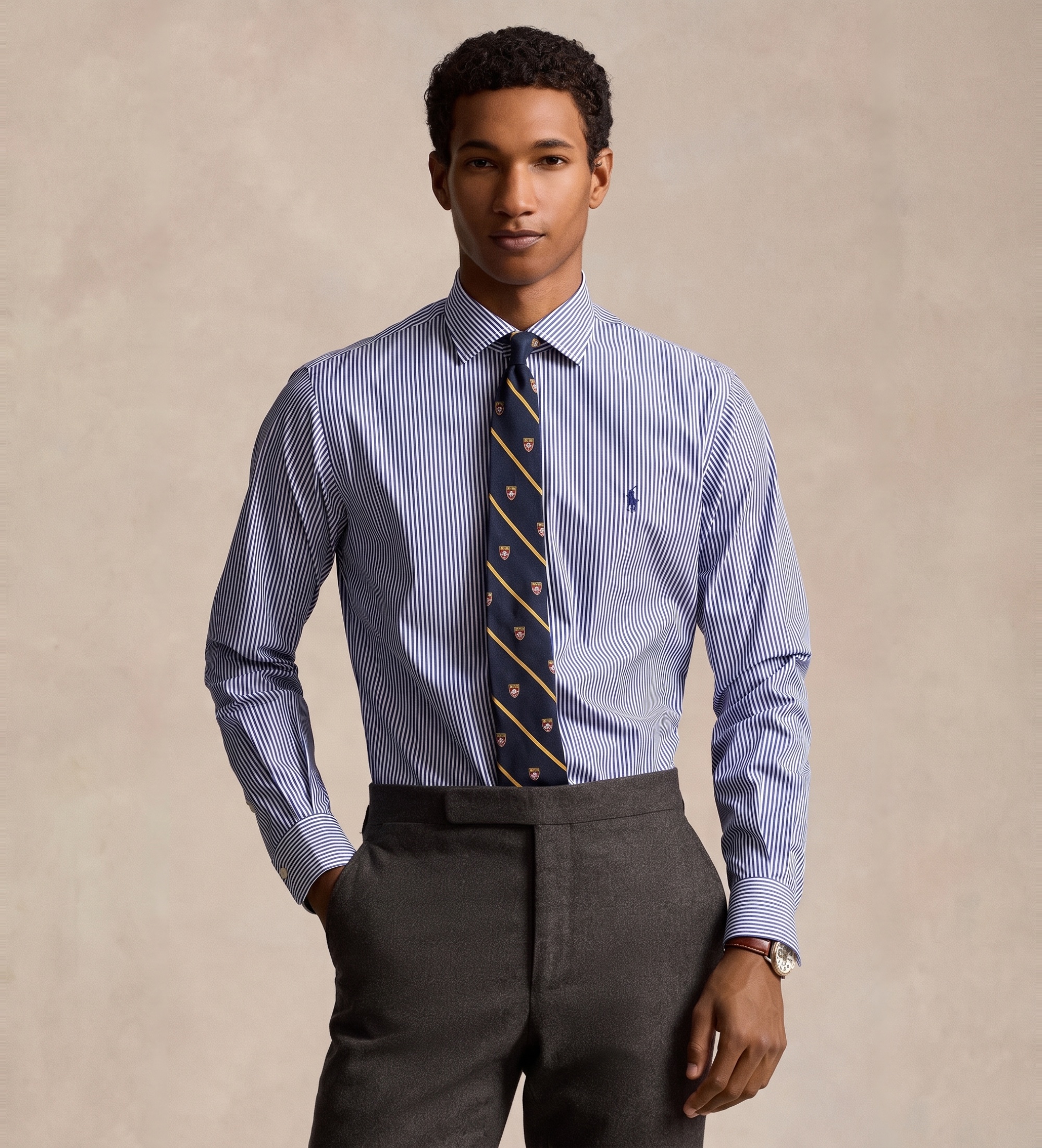 Polo Ralph Lauren für Herren. 712827063002 Blaues Custom Fit Popeline-Hemd (38), Lässig, Baumwolle, Klassisch, Langarm