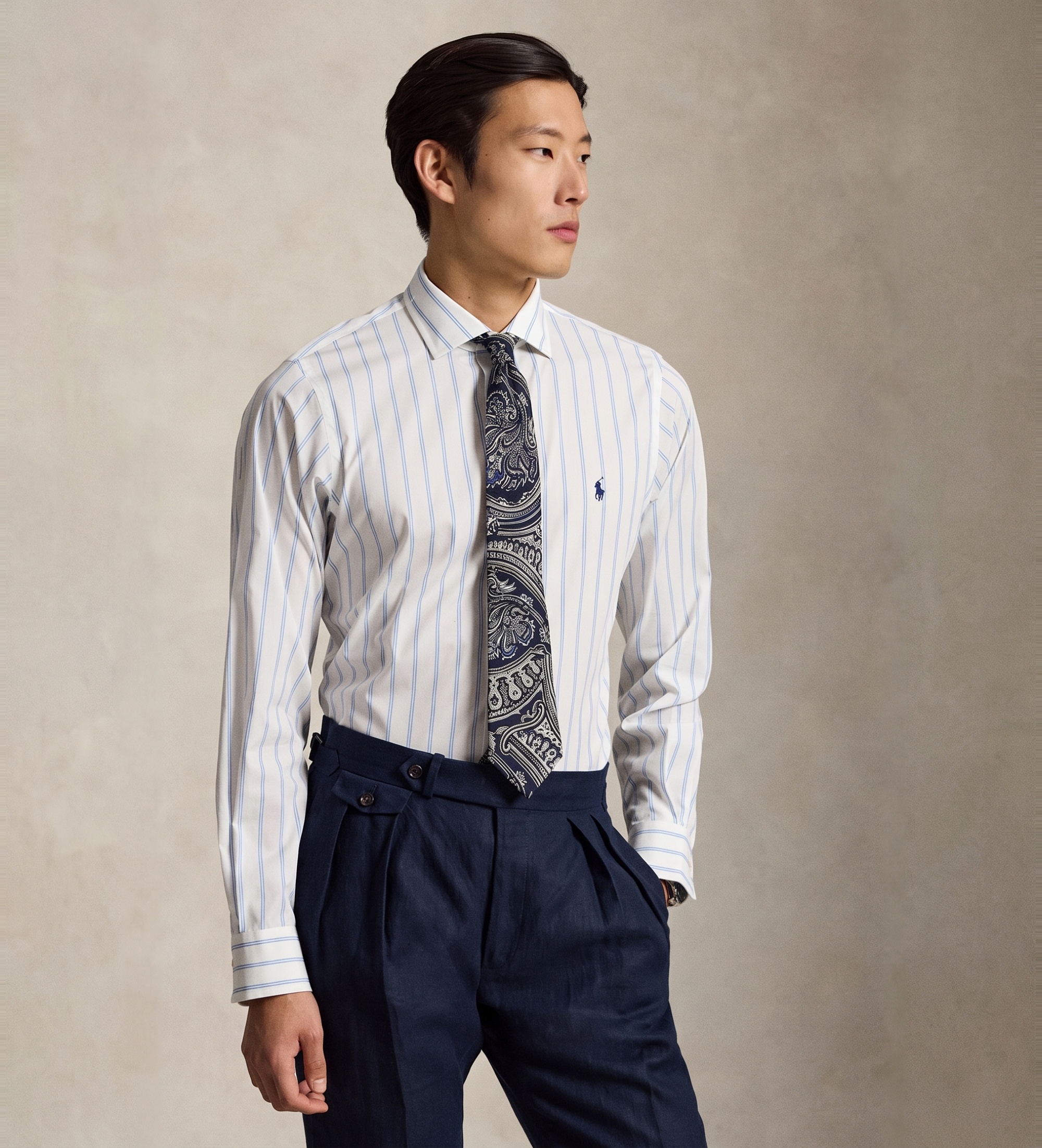 Polo Ralph Lauren für Herren. 712B15309005 Hemd aus Popeline Custom Fit mit Streifen weiß, blau (38), Lässig, Baumwolle, Klassisch, Langarm
