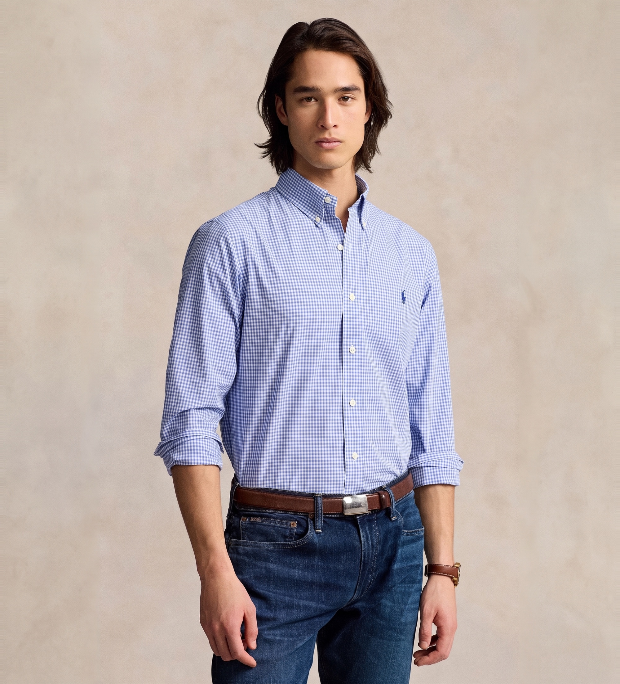 Polo Ralph Lauren für Herren. 710928255004 Custom Fit Hemd aus Stretch-Popeline blau (S), Lässig, Baumwolle, Klassisch, Langarm