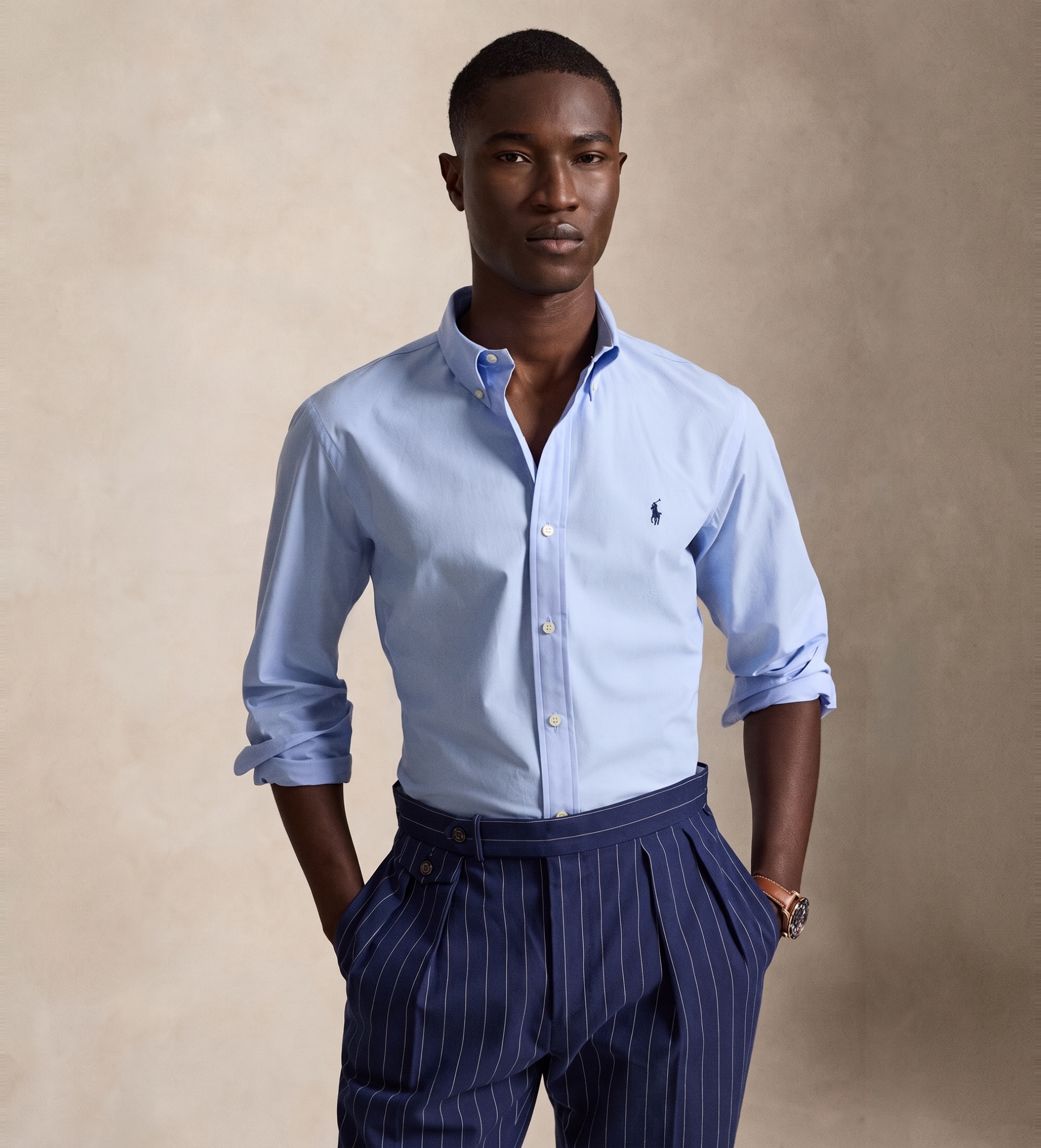 Polo Ralph Lauren für Herren. 710929349009 Blaues Custom Fit Hemd aus elastischem Popeline (S), Lässig, Baumwolle, Langarm