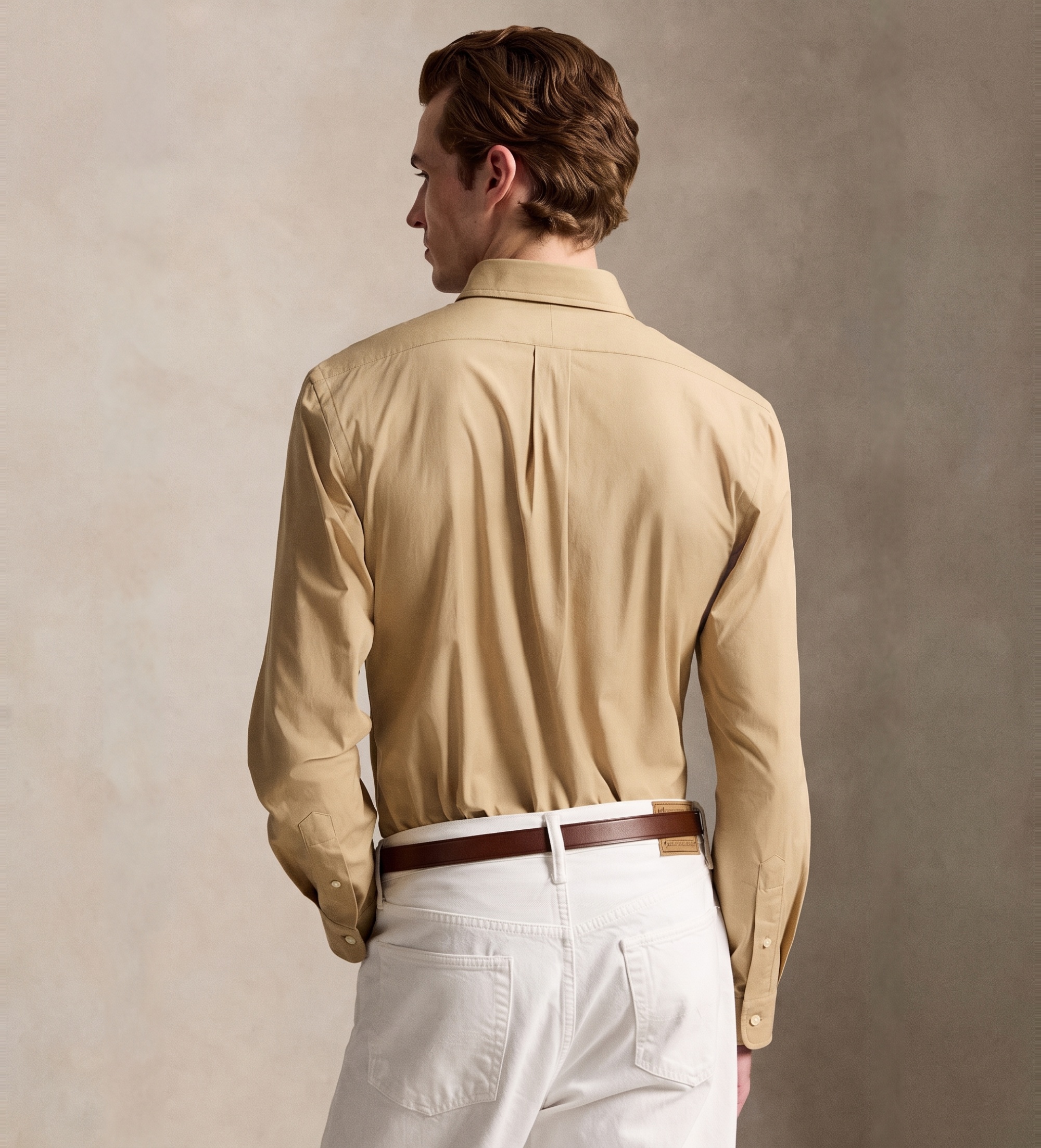 Polo Ralph Lauren für Herren. 710929349503 Beigefarbenes Custom-Fit-Hemd aus elastischem Popeline (S), Lässig, Baumwolle, Langarm