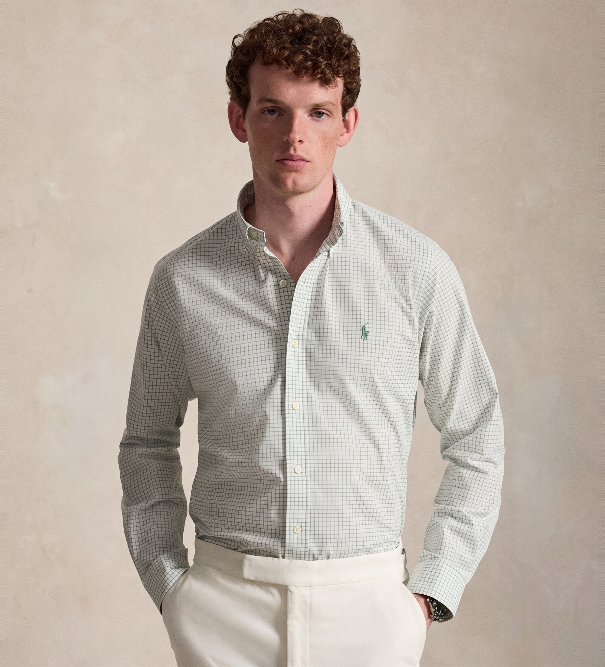 Polo Ralph Lauren für Herren. 710B22585001 Grünes Custom-Fit-Hemd aus elastischem Popeline (S), Lässig, Baumwolle, Langarm