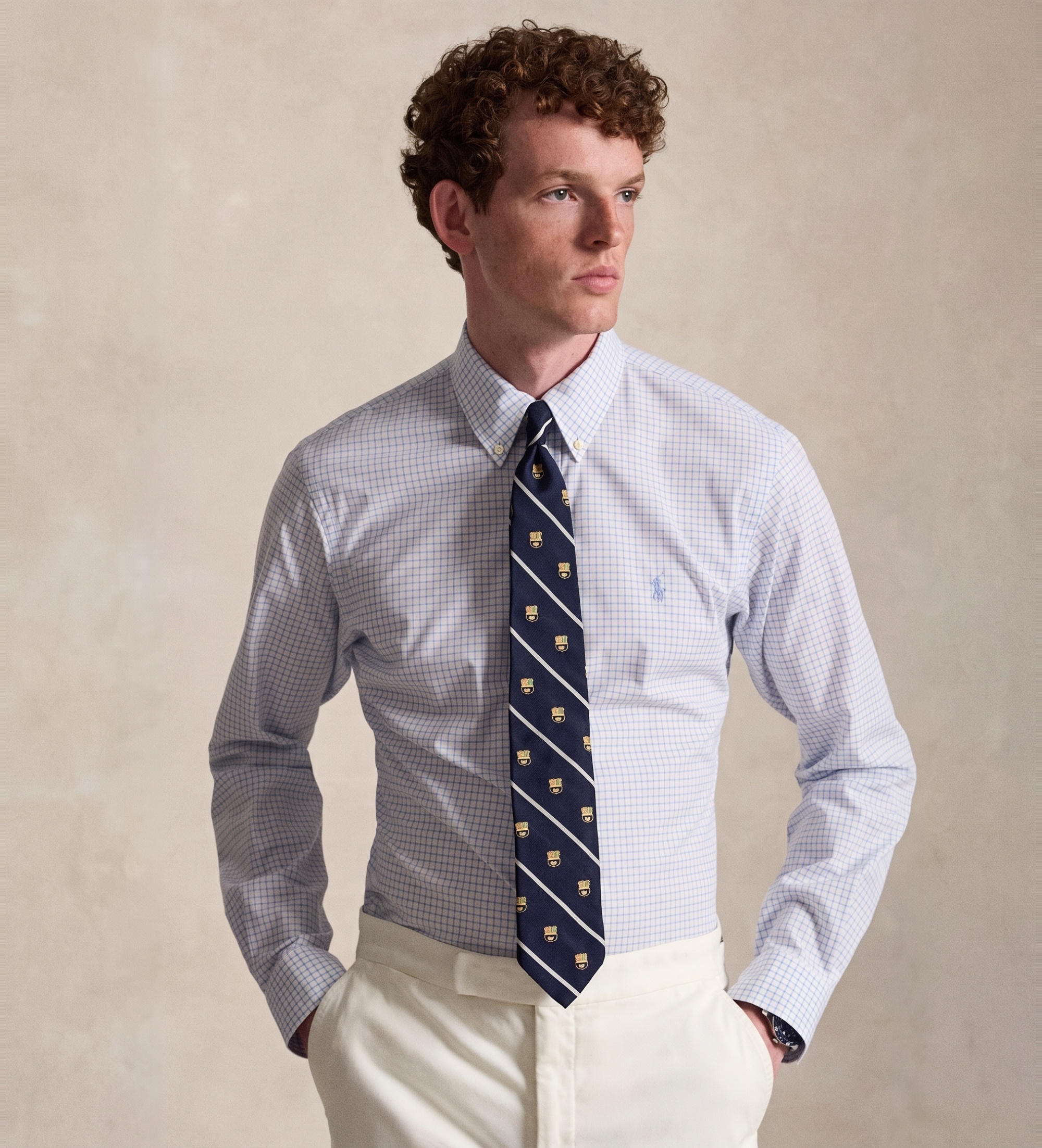 Polo Ralph Lauren für Herren. 710B22585003 Blaues Custom-Fit-Hemd aus Stretch-Popeline (S), Lässig, Baumwolle, Langarm