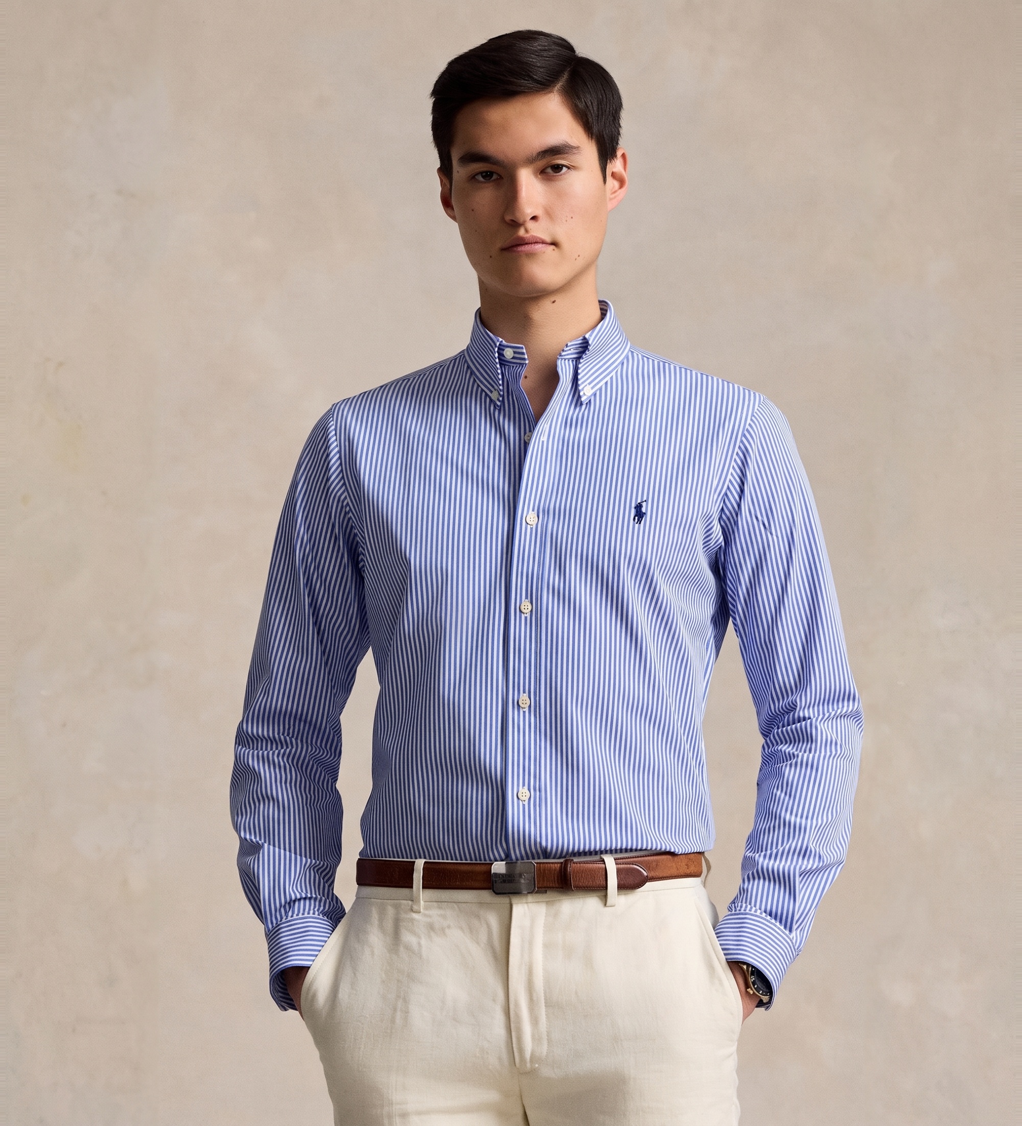 Polo Ralph Lauren für Herren. 710929346001 Popelin- und Stretch-Hemd Custom Fit blau (XL), Lässig, Baumwolle, Langarm
