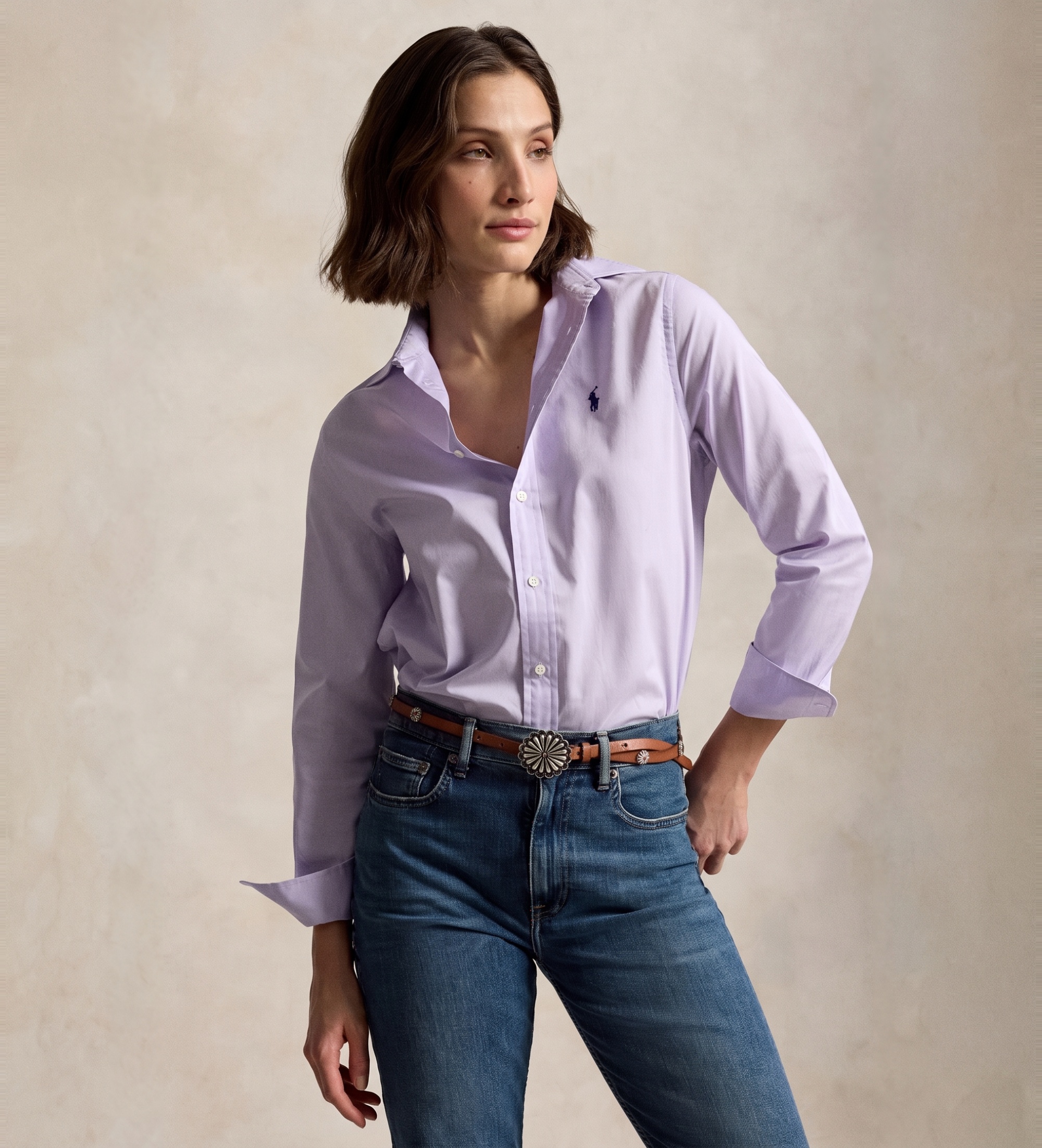 Polo Ralph Lauren für Damen. 211A92177013 Klassisches lilafarbenes Hemd aus Baumwoll-Twill in Classic Fit (XL), Lässig, Flieder, Baumwolle,