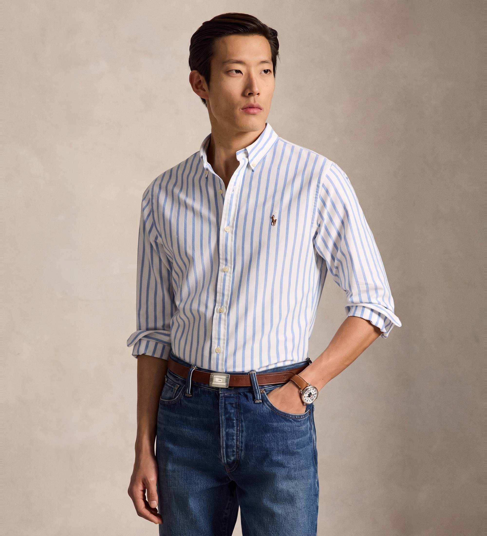 Polo Ralph Lauren für Herren. 710944615001 Slim Fit Oxford-Hemd mit Streifen hellblau (XL), Lässig, Baumwolle, Langarm