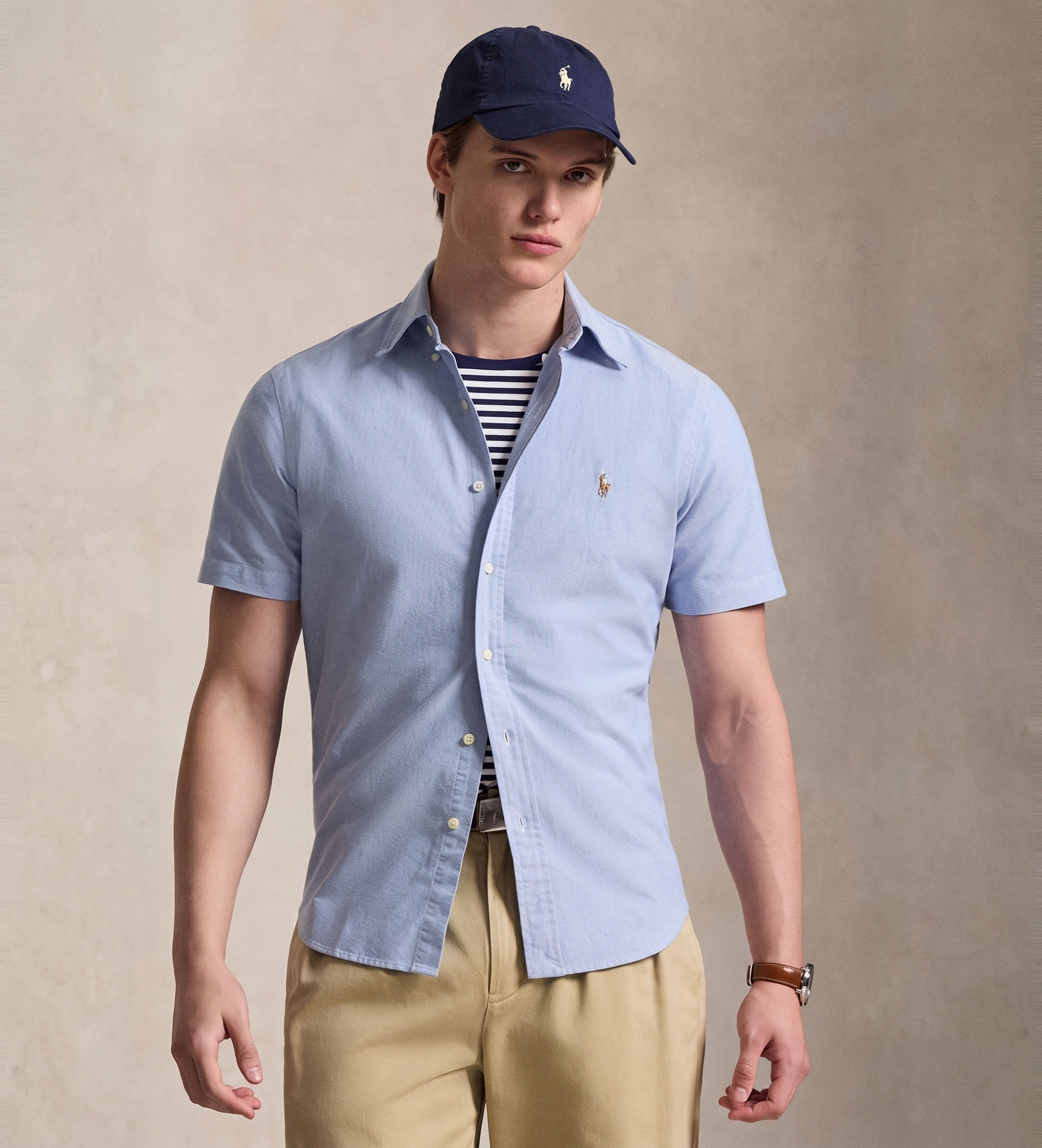 Polo Ralph Lauren für Herren. 710850782001 Blaues Oxford-Hemd Custom Fit (M), Lässig, Baumwolle, Langarm