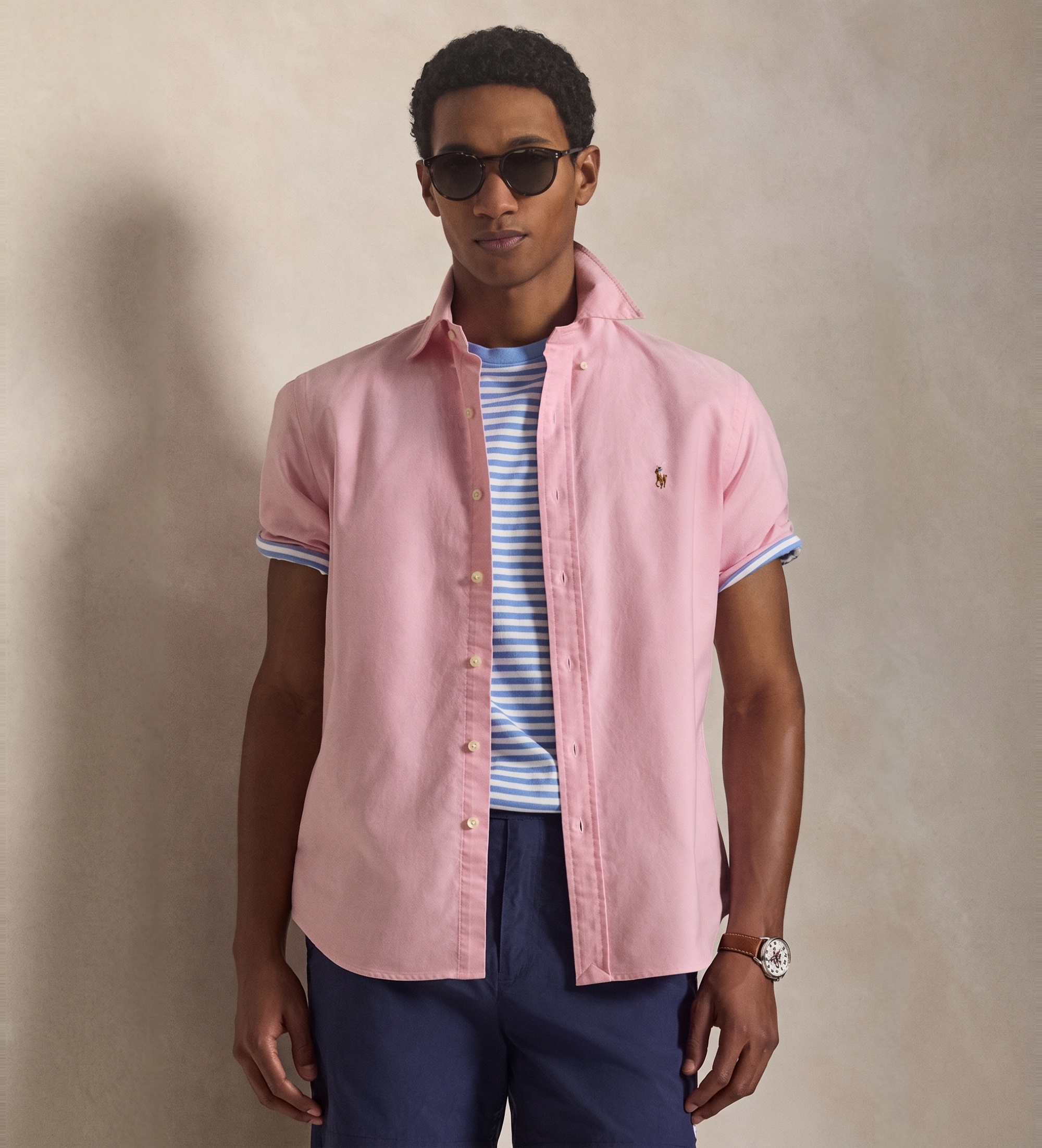Polo Ralph Lauren für Herren. 710850782007 Rosafarbenes Oxford-Hemd in Custom Fit (L), Lässig, Baumwolle, Kurzarm
