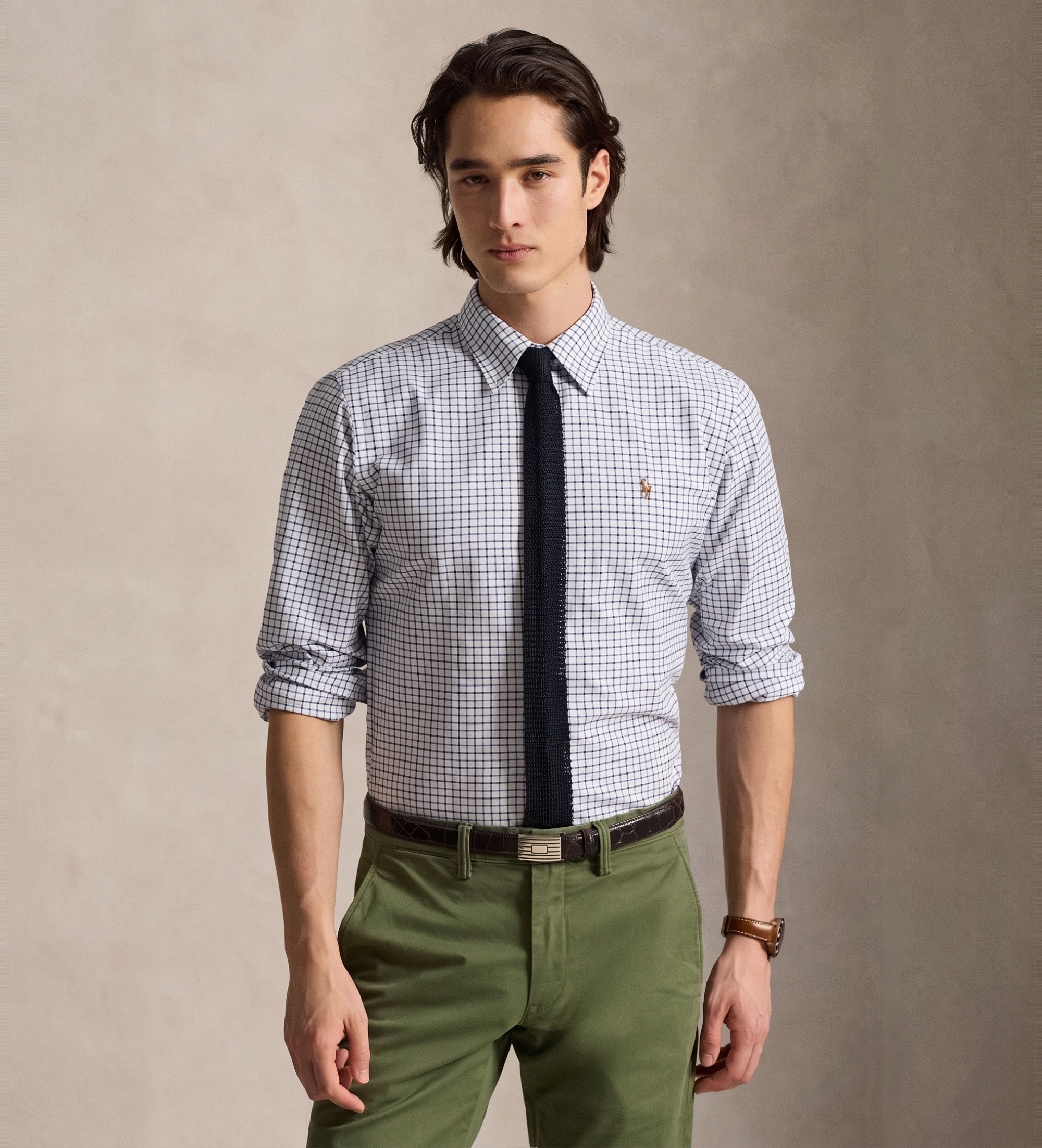 Polo Ralph Lauren für Herren. 710922273002 Custom Fit weißes Karo-Oxfordhemd (L), Lässig, Baumwolle, Klassisch, Langarm