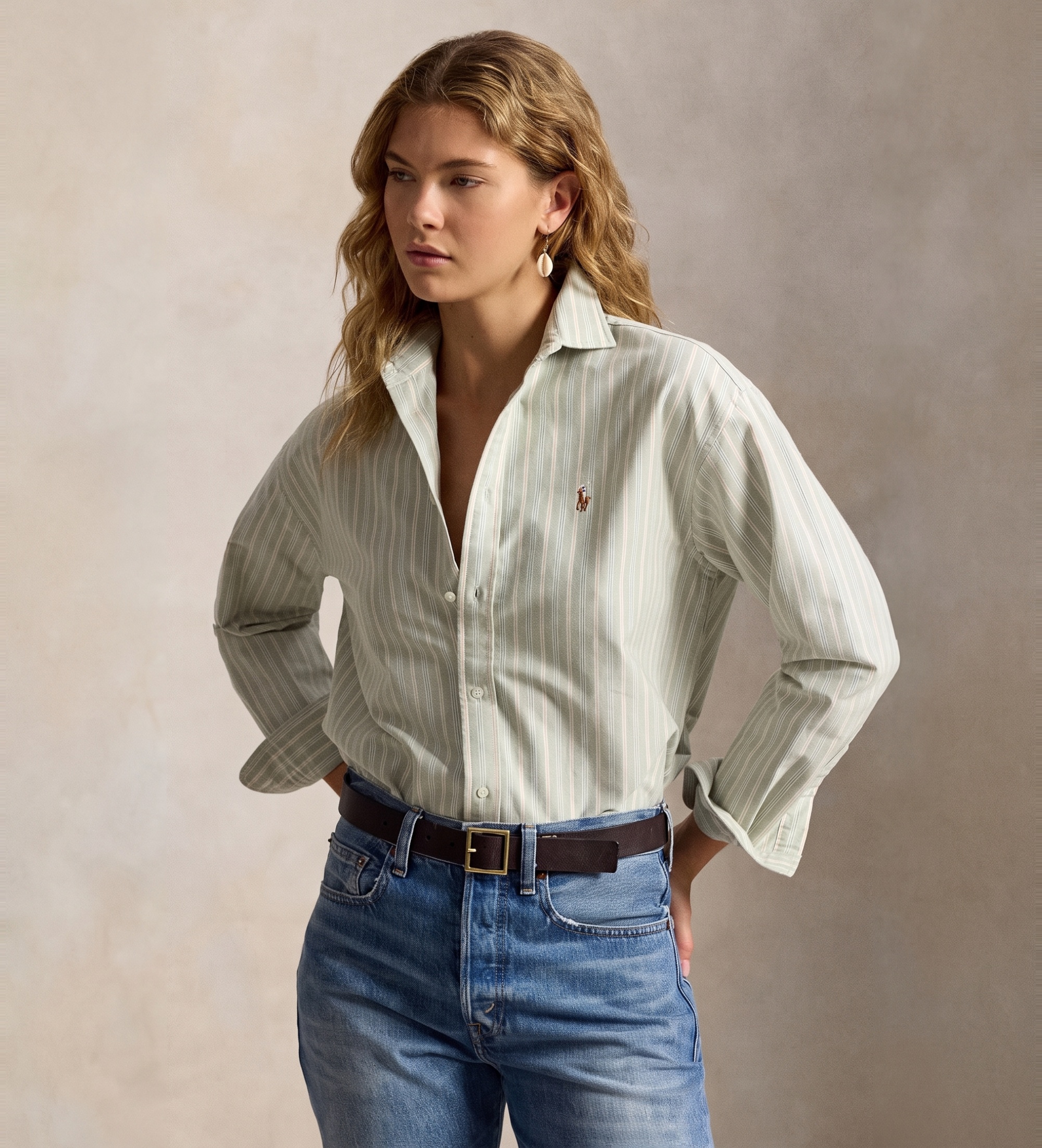 Polo Ralph Lauren für Damen. 211B21507001 Relaxed Fit Oxford-Hemd aus Baumwolle in Grün (XS), Lässig, Langarm