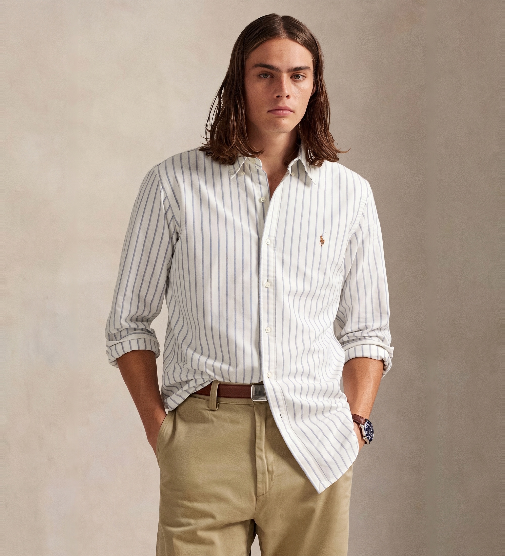 Polo Ralph Lauren für Herren. 710928918006 Oxford-Hemd mit Streifen Custom Fit weiß (XXL), Lässig, Baumwolle, Klassisch, Langarm