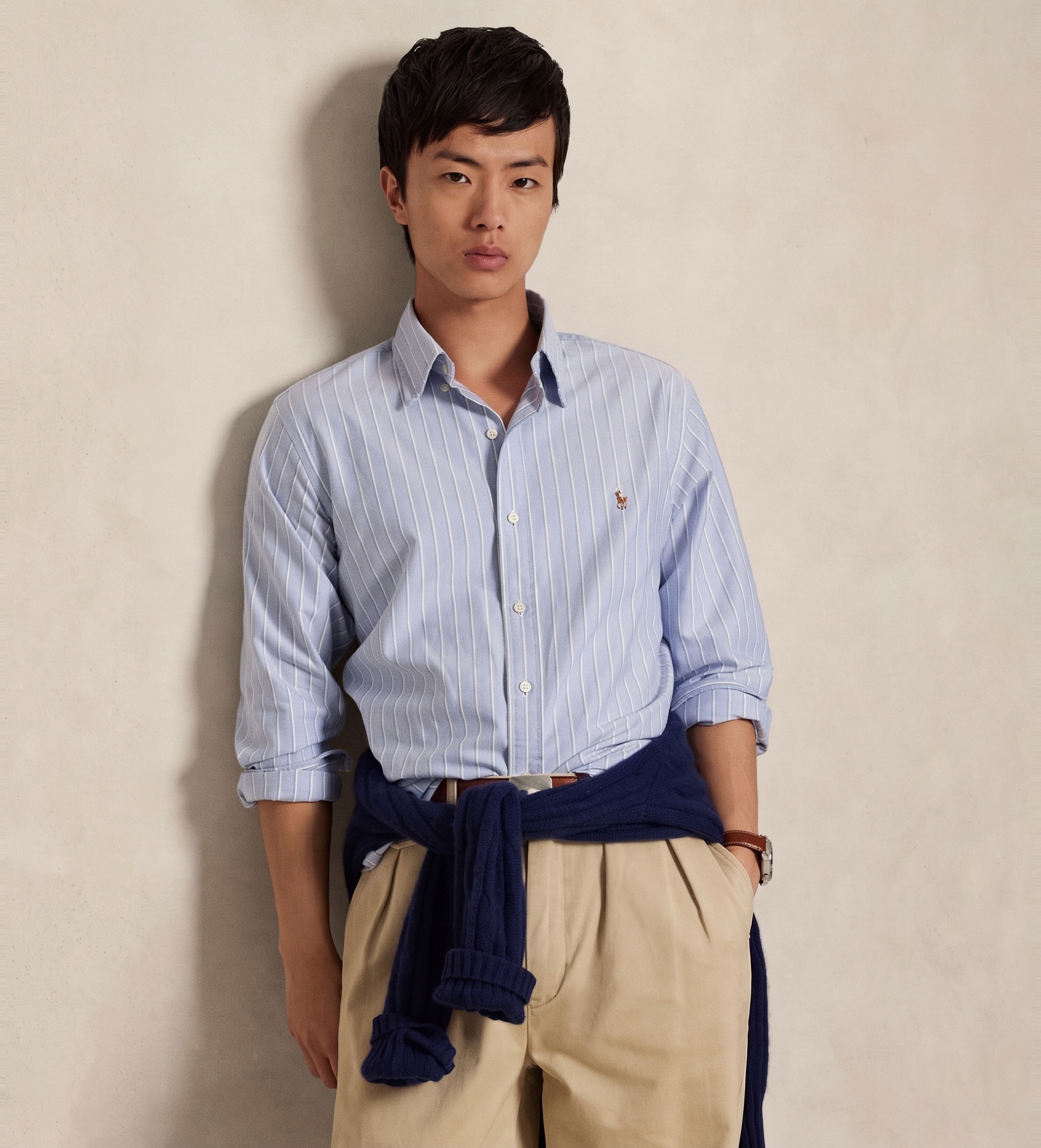 Polo Ralph Lauren für Herren. 710928918008 Custom Fit gestreiftes Oxford-Hemd blau (M), Lässig, Baumwolle, Klassisch, Langarm