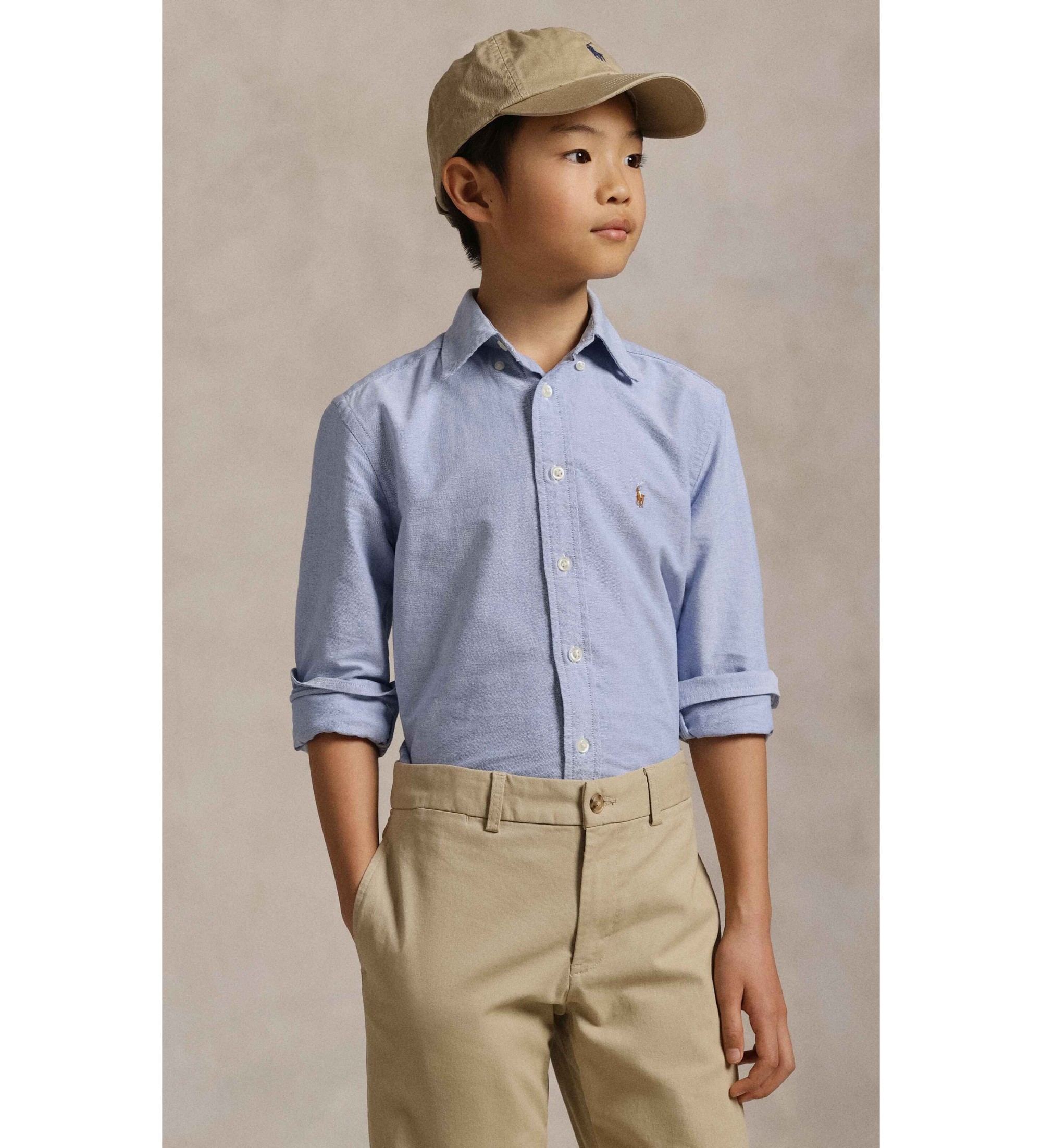 Polo Ralph Lauren für Jungen. 323677133002 Ikonisches blaues Oxford-Hemd ((L) 10/12años= 150/161 cm), Baumwolle, Klassisch, Langarm, Kinderb