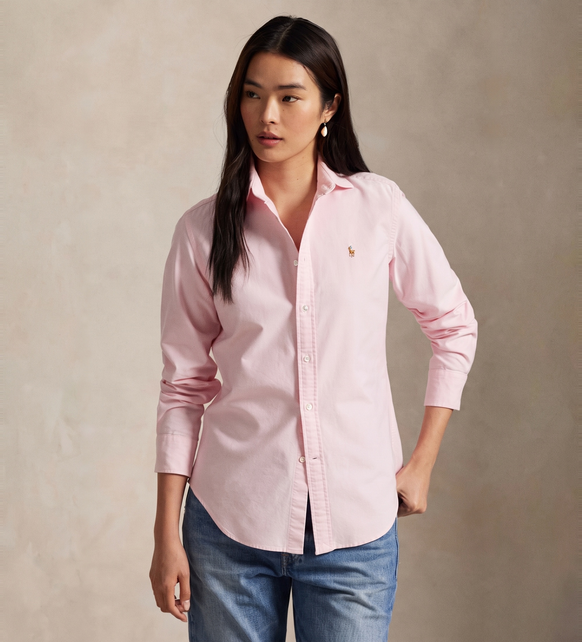 Polo Ralph Lauren für Damen. 211891377002 Schmal geschnittenes Oxford-Hemd rosa (30), Lässig, Baumwolle, Klassisch, Langarm