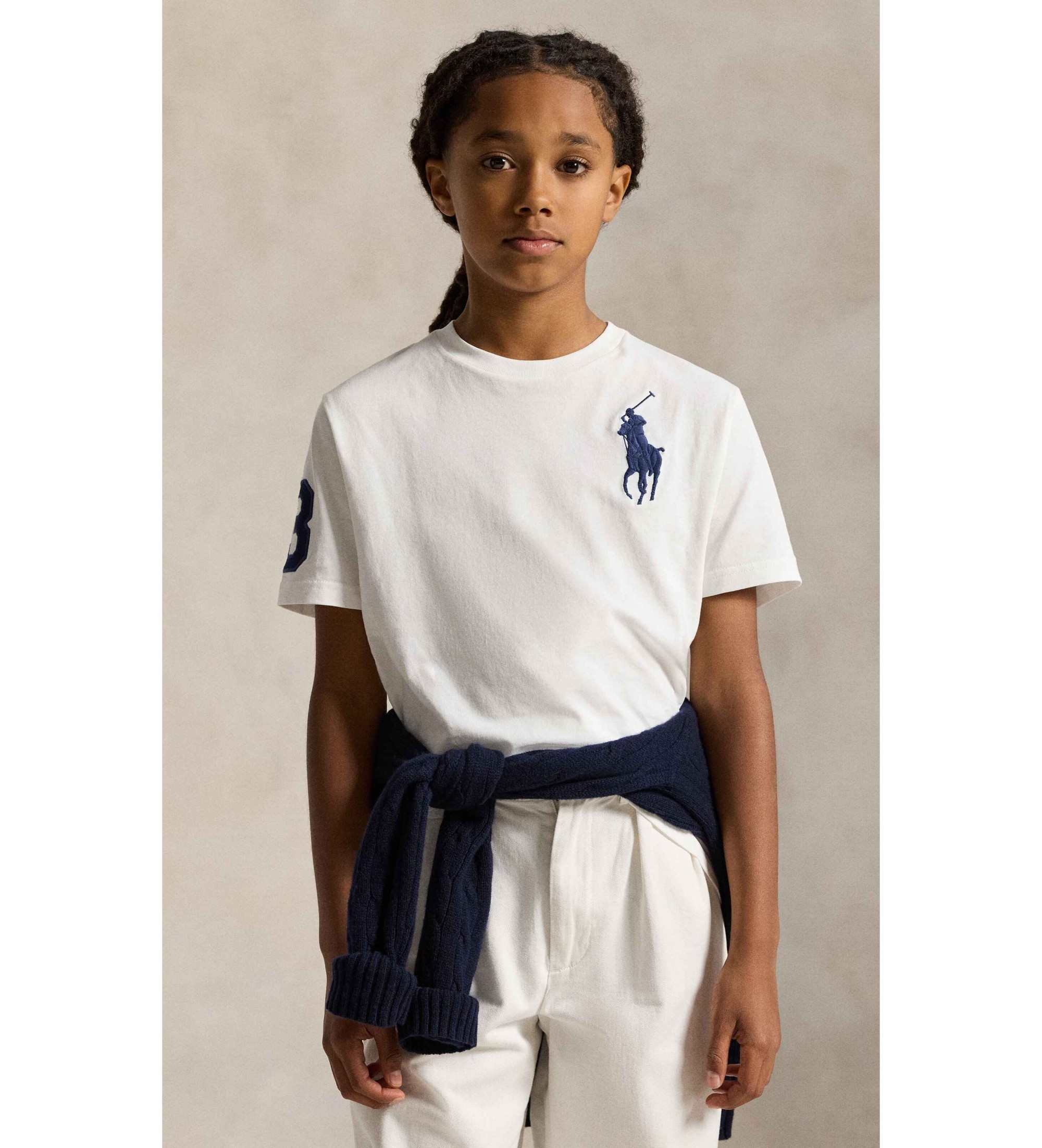 Polo Ralph Laurenvoor jongens. 323832907037 Big Pony wit gebreid katoenen T-shirt (8/9años= 140/149cm), Casual, Korte mouwen, kinderkleding