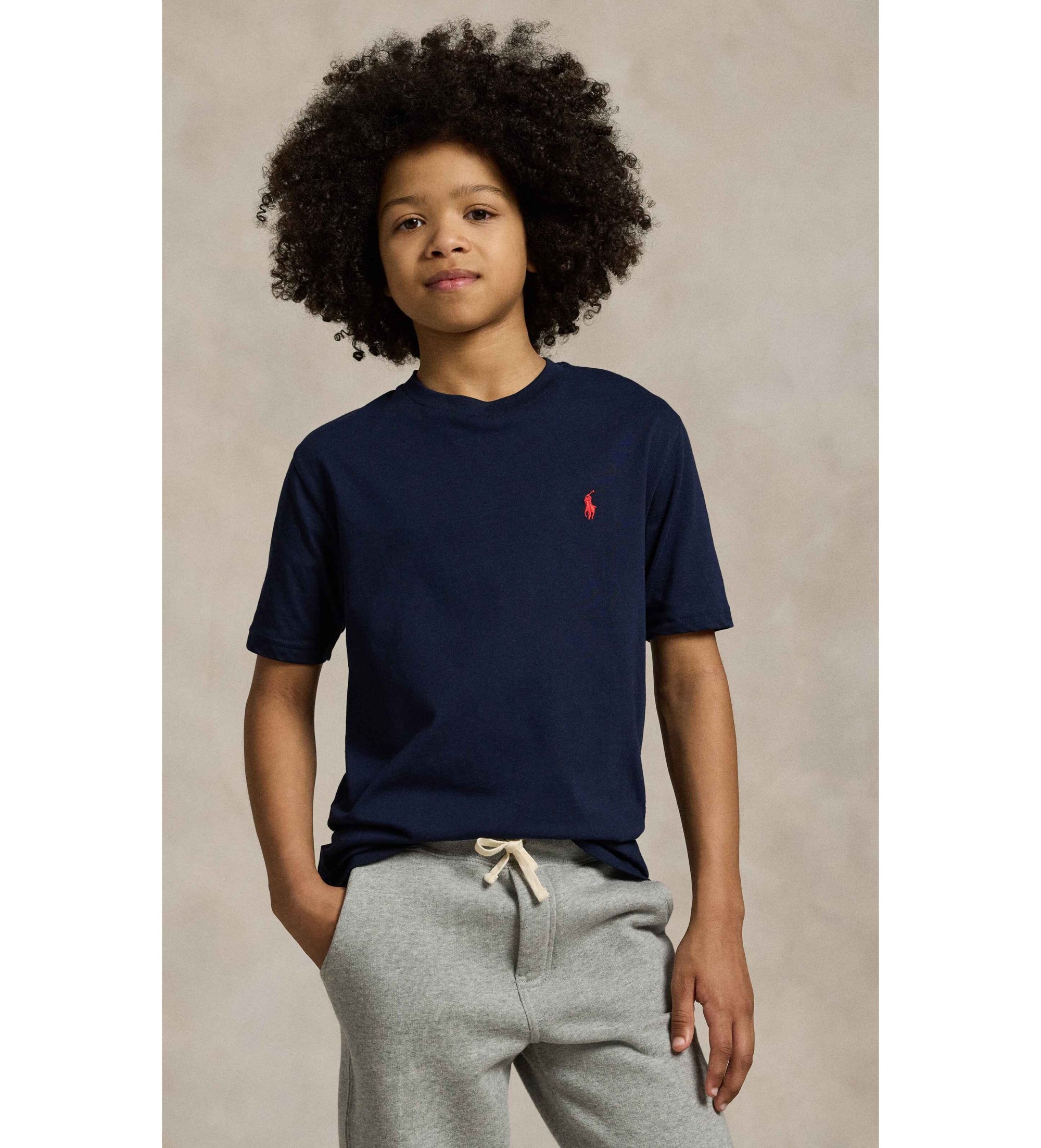 Polo Ralph Lauren für Jungen. 323832904037 Baumwoll-T-Shirt mit marineblauem Rundhalsausschnitt ((L) 10/12años= 150/161 cm), Lässig, Baumwol