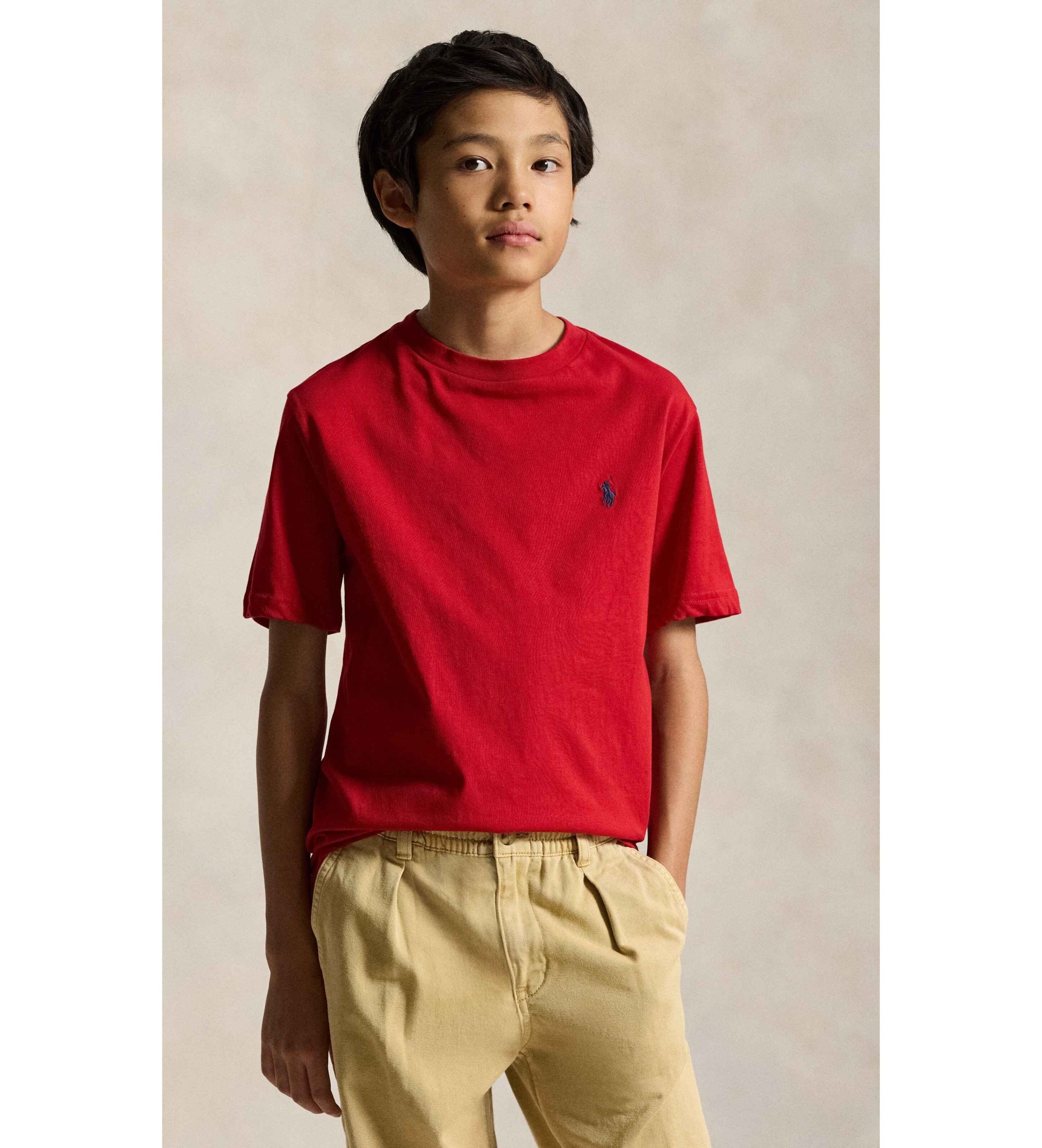 Polo Ralph Lauren für Jungen. 323832904038 Baumwoll-T-Shirt mit rotem Rundhalsausschnitt ((M) 8/9años= 140/149cm), Lässig, Baumwolle, Kurzar