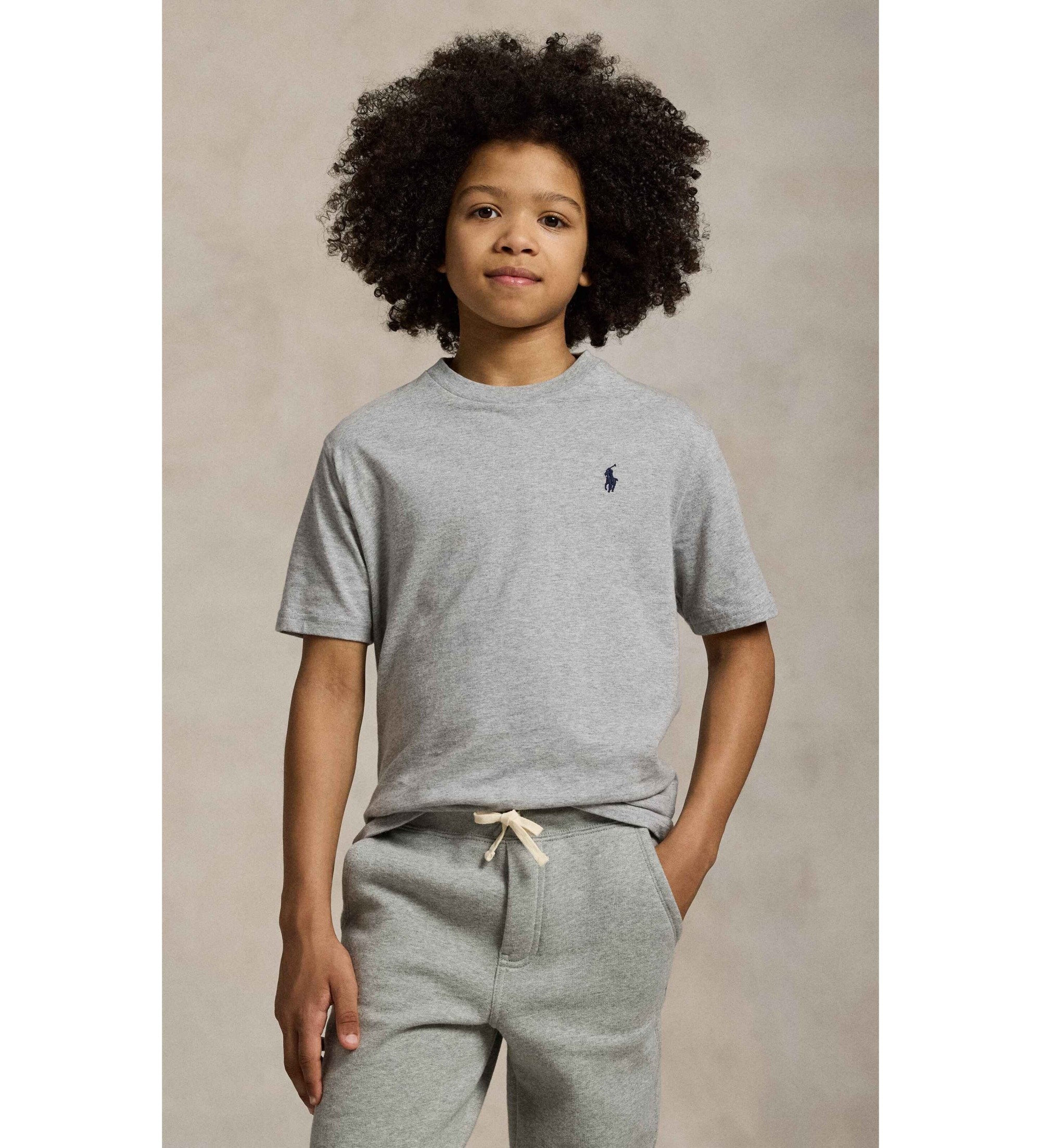 Polo Ralph Lauren für Jungen. 323832904039 Baumwoll-T-Shirt mit grauem Rundhalsausschnitt ((M) 8/9años= 140/149cm), Lässig, Baumwolle, Kurza