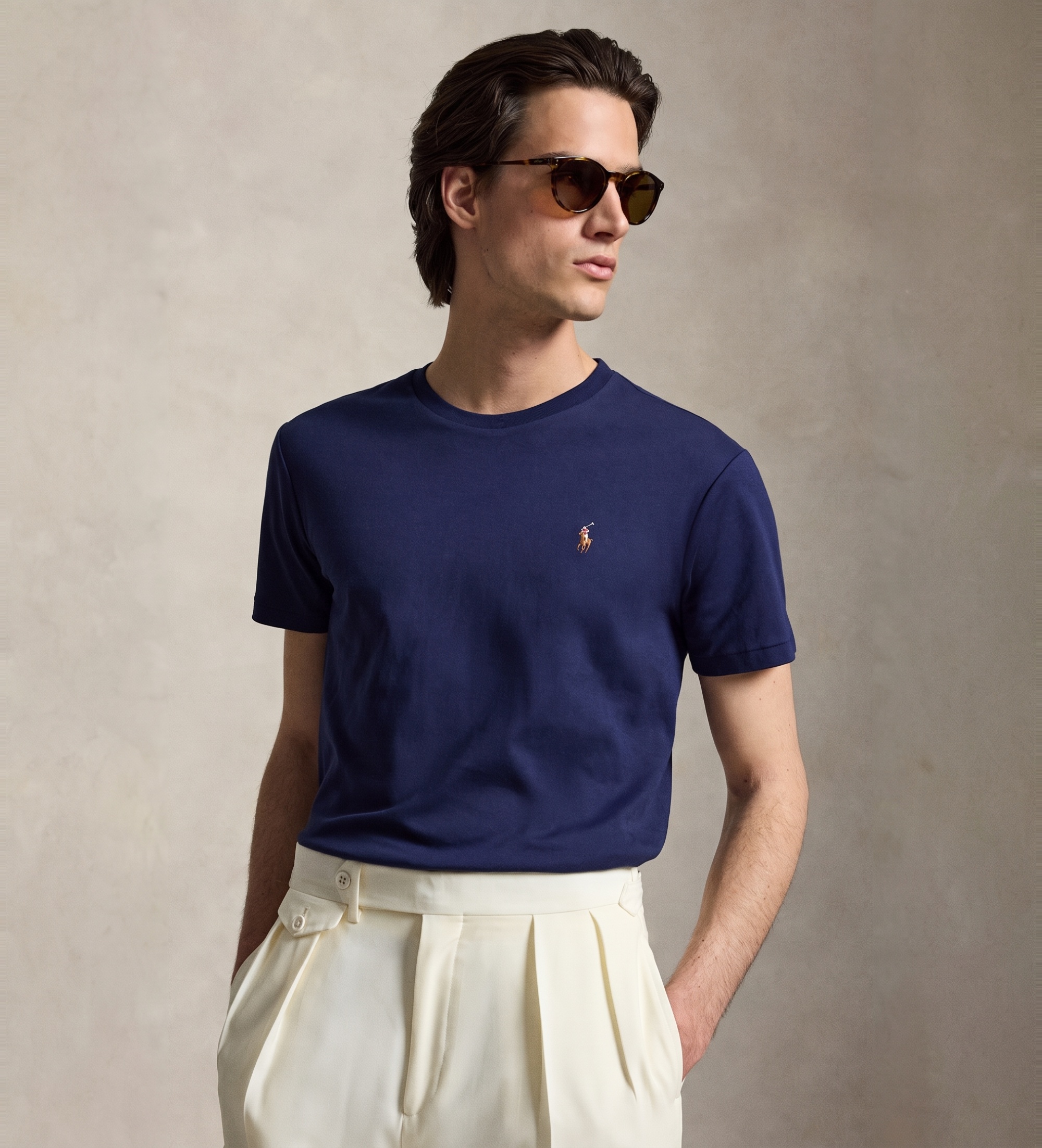 Polo Ralph Lauren für Herren. 710740727003 Marineblaues Custom-Slim-Fit-T-Shirt aus Baumwolle (L), Lässig, Kurzarm