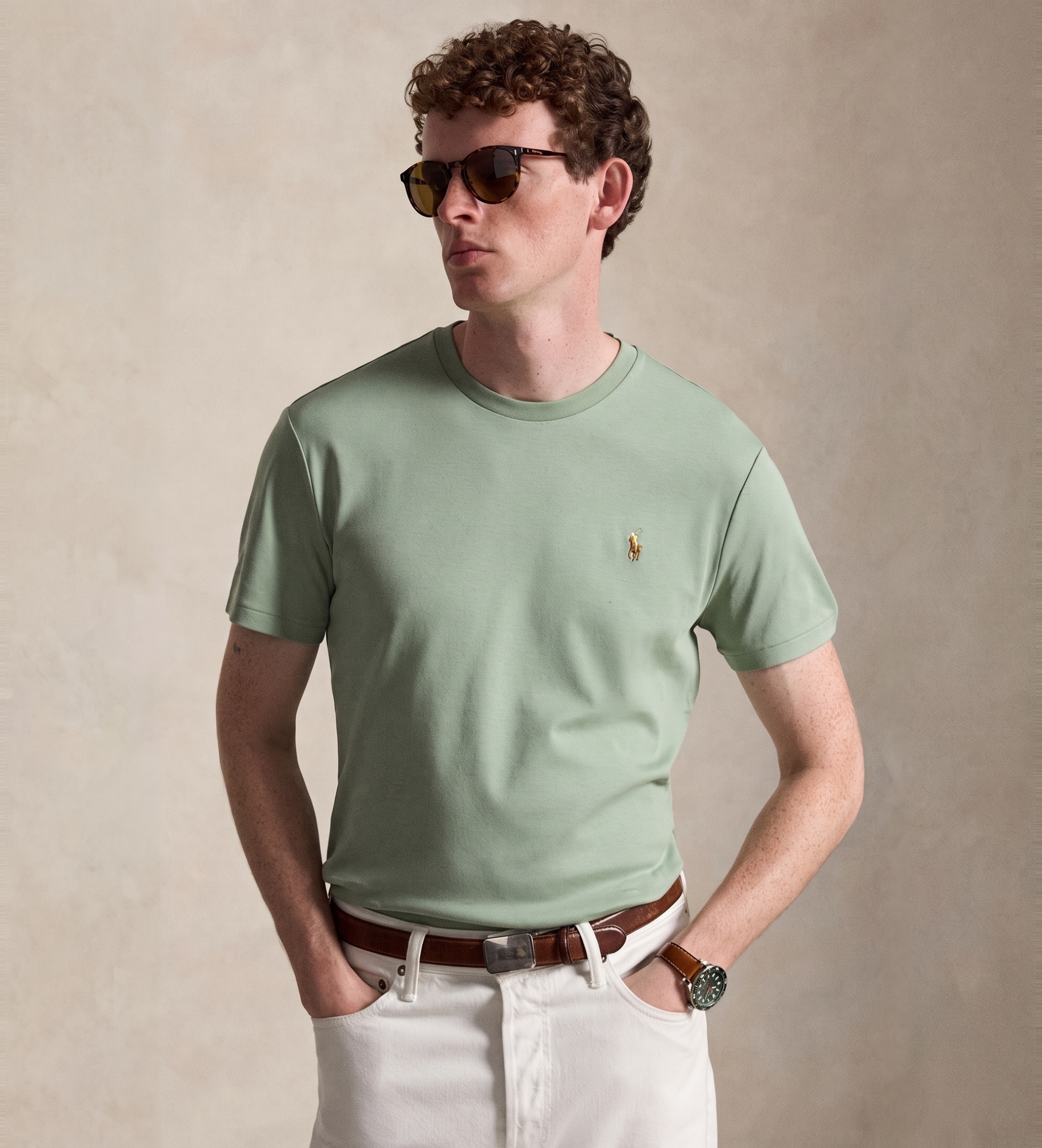 Polo Ralph Lauren für Herren. 710740727505 Weiches Custom-Slim-Fit-T-Shirt aus Baumwolle in Grün (M), Lässig, Kurzarm