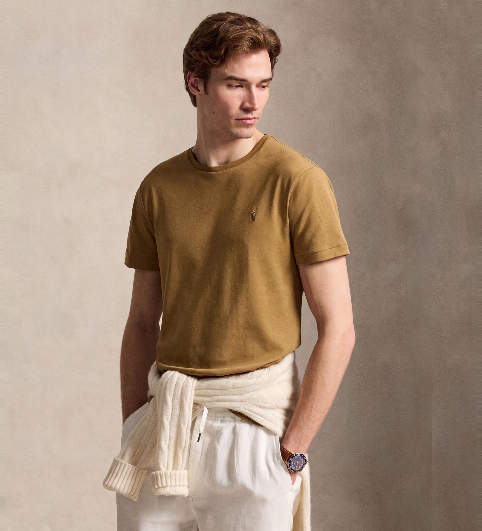 Polo Ralph Lauren für Herren. 710740727509 Braunes Custom-Slim-Fit-T-Shirt aus weicher Baumwolle (XL), Lässig, Kurzarm