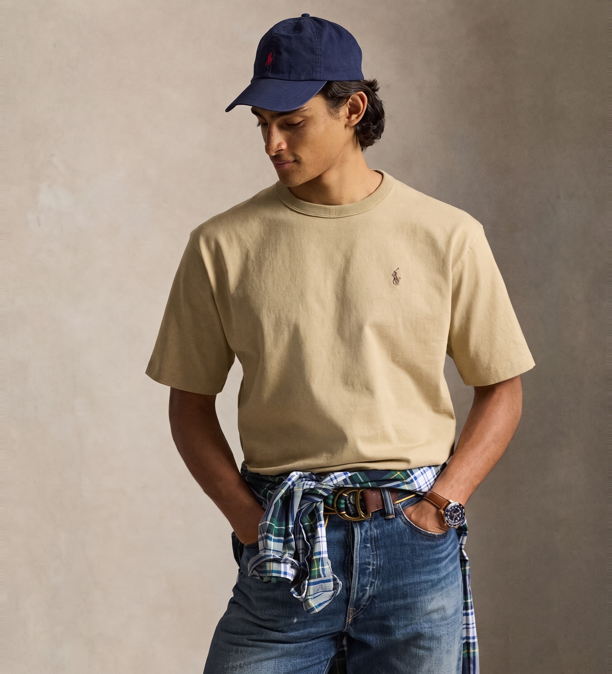 Polo Ralph Lauren für Herren. 710A12979002 Beigefarbenes T-Shirt mit Rundhalsausschnitt in Relaxed Fit (S), Lässig, Baumwolle, Kurzarm