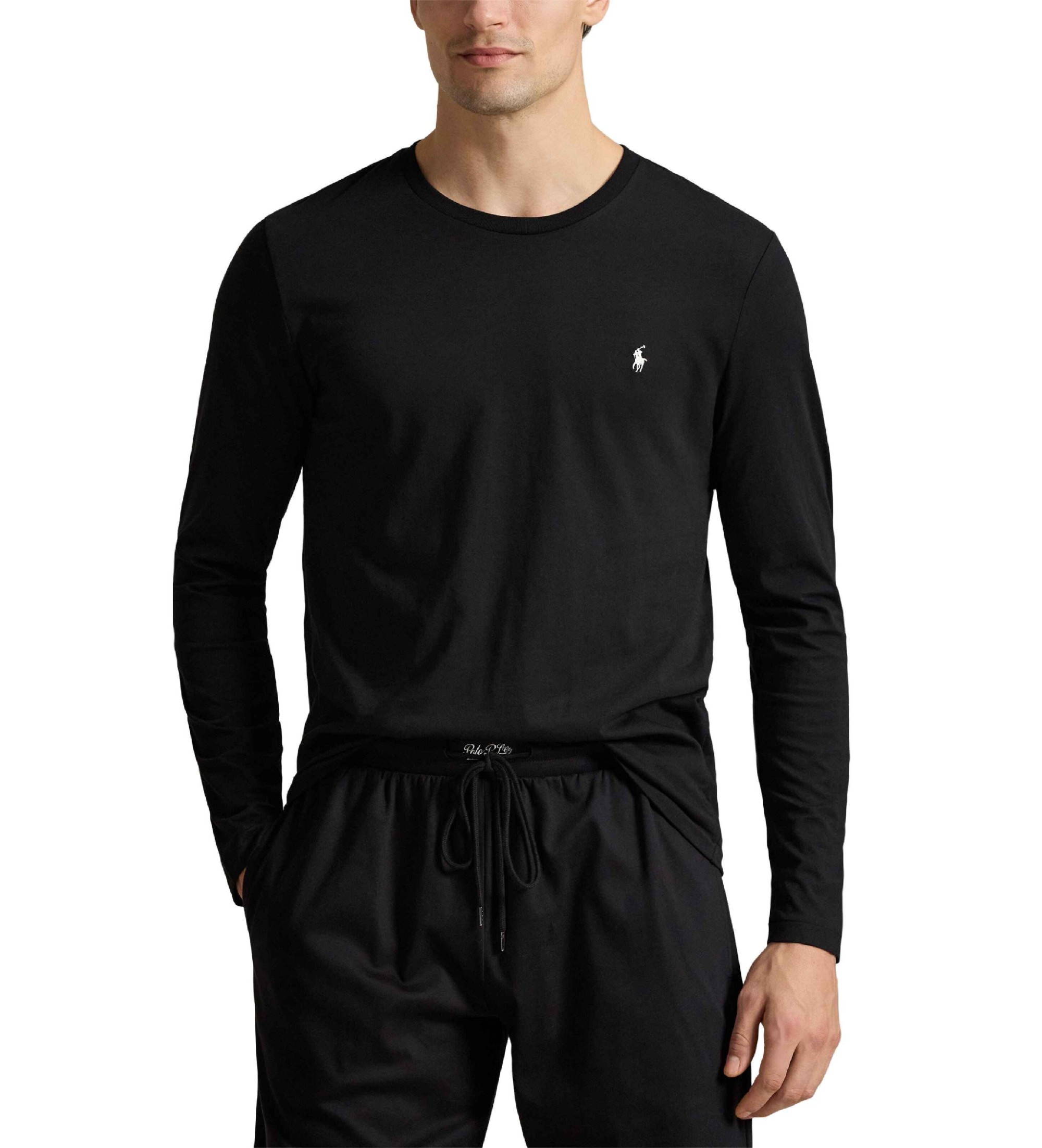 Polo Ralph Lauren für Herren. 714844759001 Nachthemd aus schwarzem Baumwollstrick (XXL), Heimtextilien, Baumwolle, Langarm
