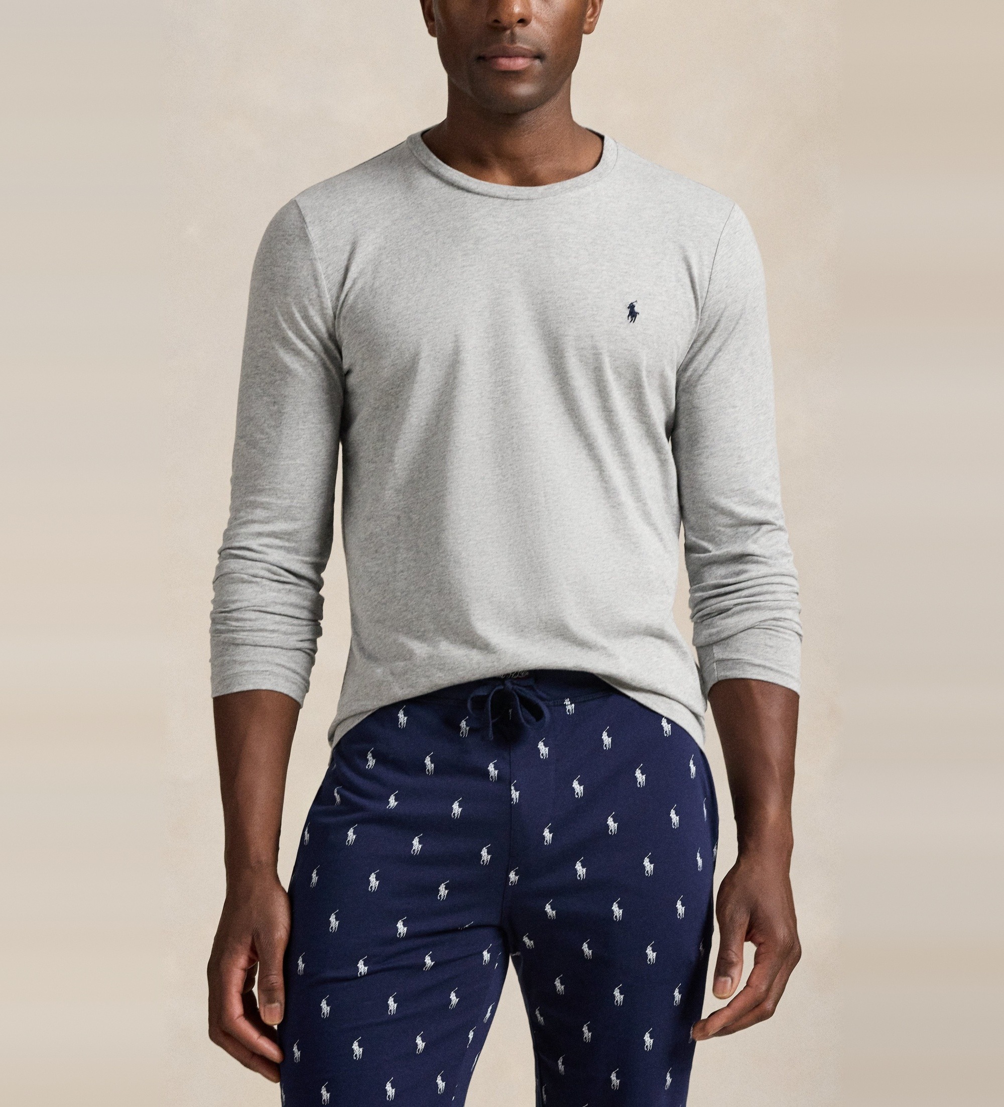 Polo Ralph Lauren für Herren. 714844759003 T-Shirt aus grauem Baumwollstrick (XXL), Heimtextilien, Baumwolle, Langarm