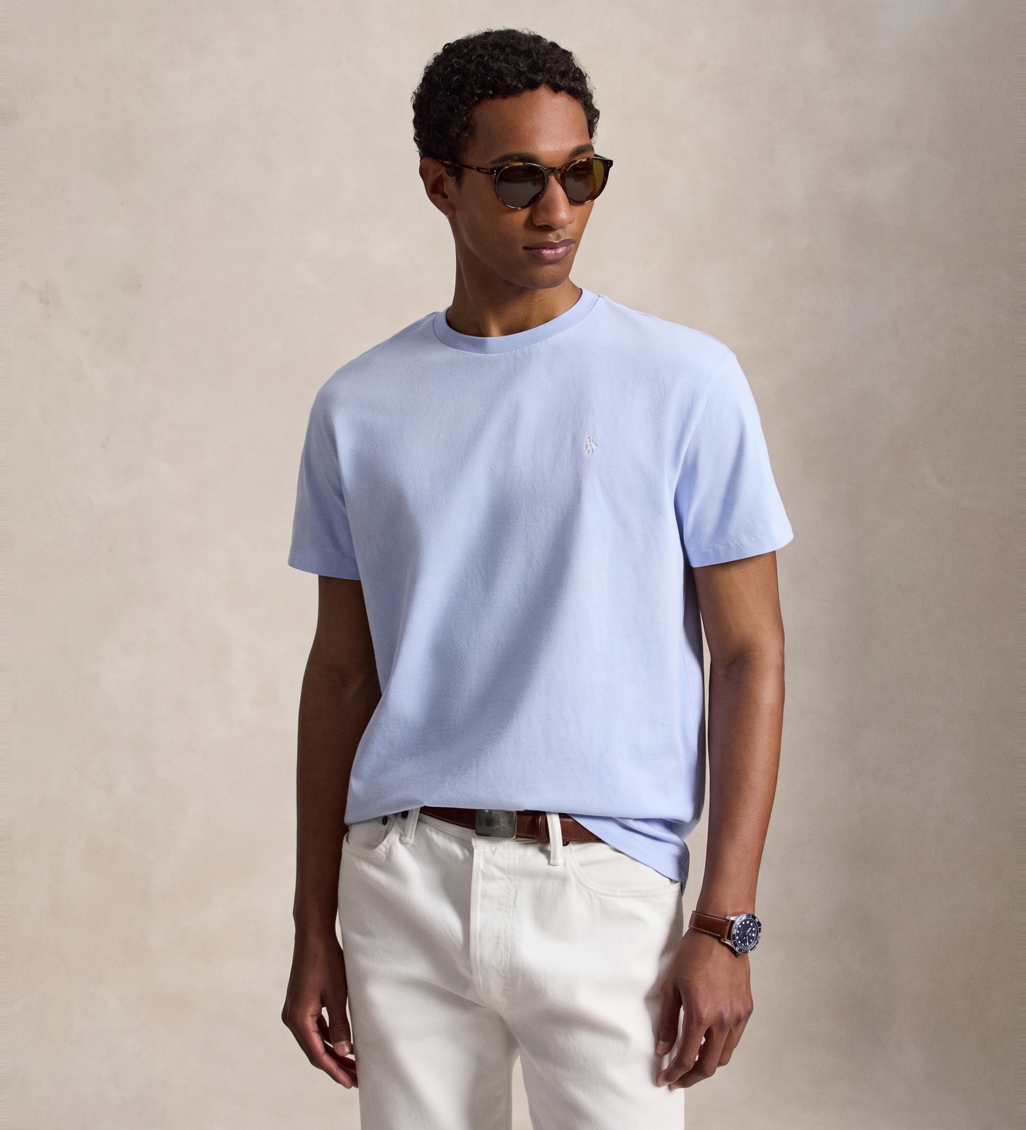 Polo Ralph Lauren für Herren. 710B31422001 Klassisches Fit blaues Strick-T-Shirt (S), Lässig, Baumwolle, Kurzarm