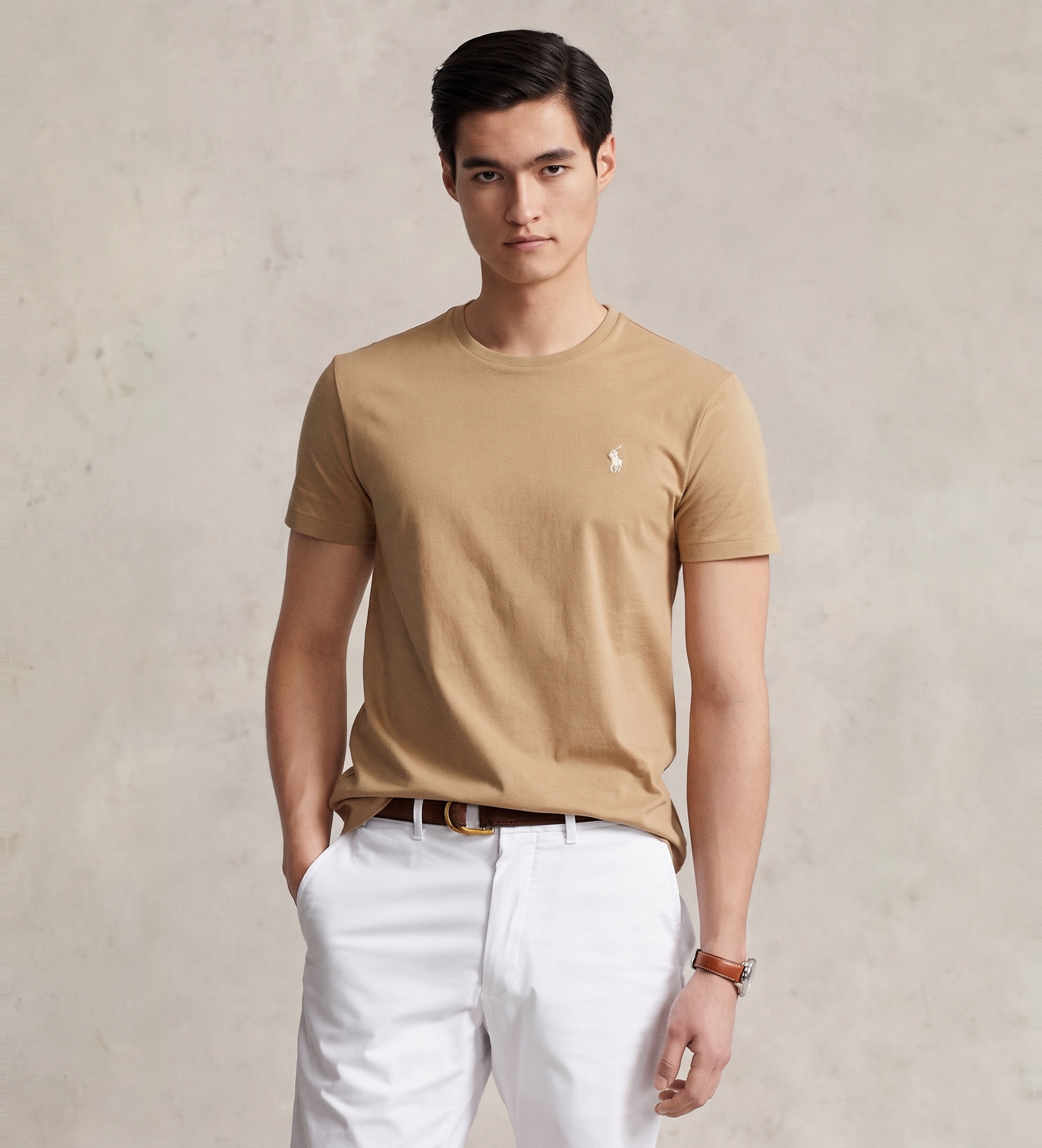 Polo Ralph Lauren für Herren. 710671438329 Custom Slim Fit Strick-T-Shirt braun (M), Lässig, Baumwolle, Kurzarm