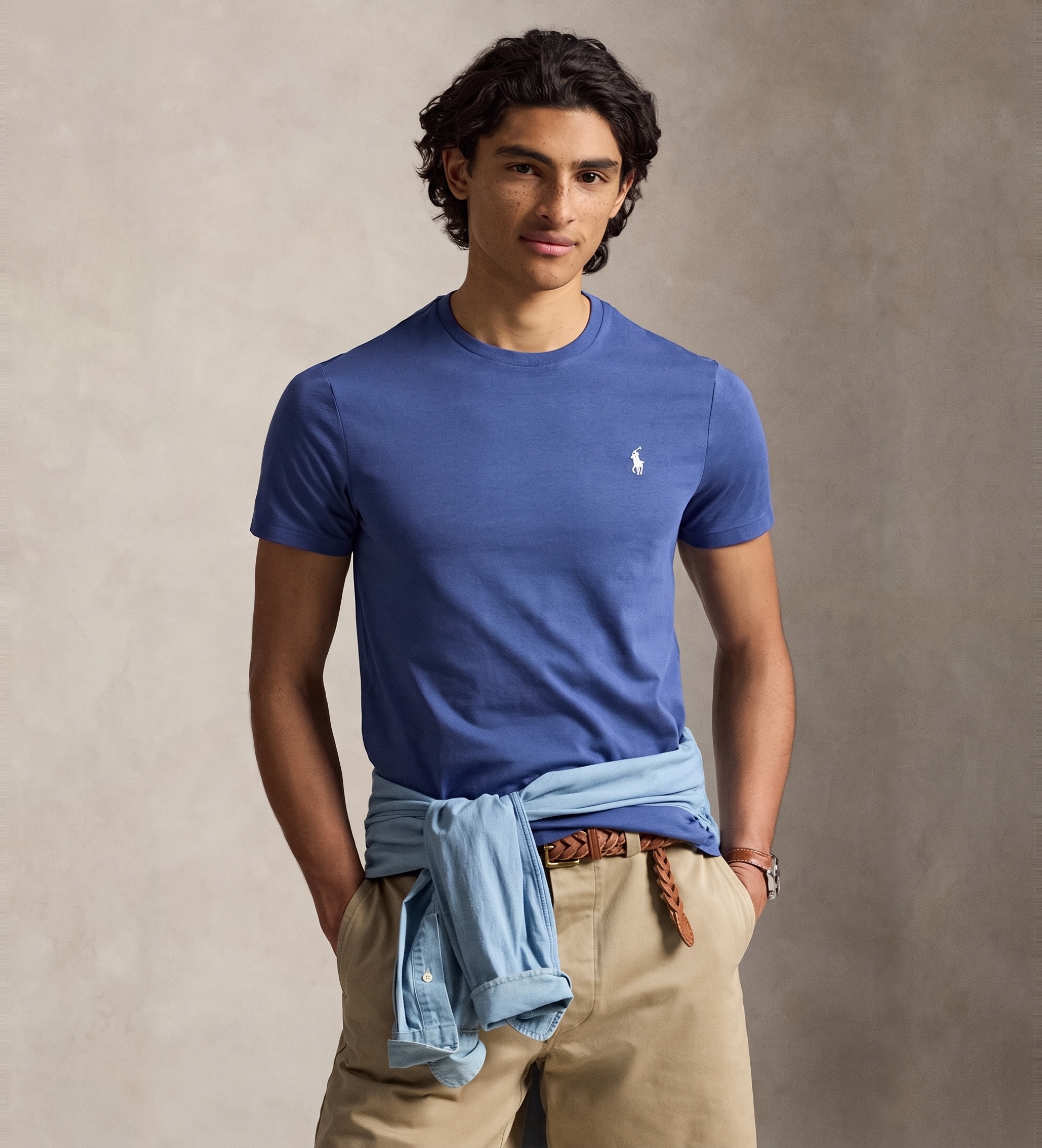 Polo Ralph Lauren für Herren. 710671438427 Marineblaues Custom-Slim-Fit-Strickshirt (S), Lässig, Baumwolle, Kurzarm