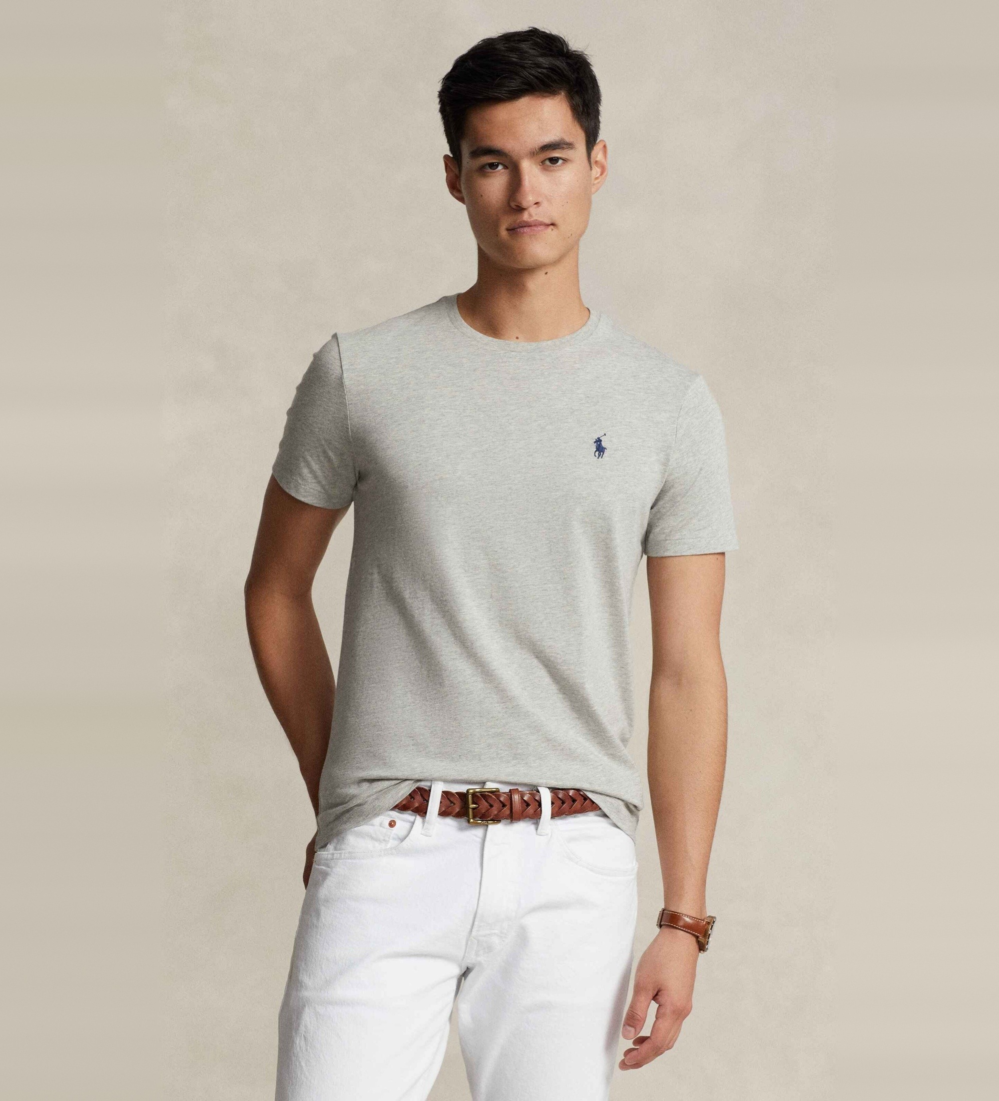Polo Ralph Lauren für Herren. 710680785002 Custom Slim Fit Strick-T-Shirt grau (L), Lässig, Baumwolle, Kurzarm
