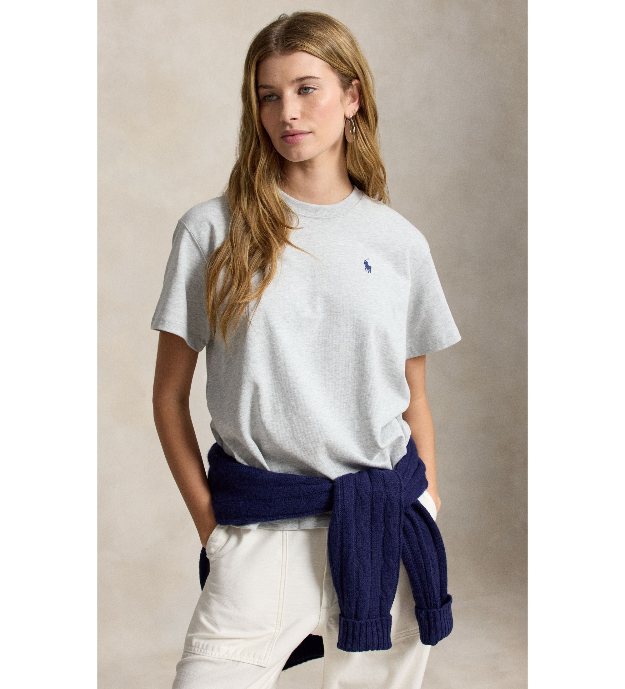 Polo Ralph Lauren für Damen. 211B17798001 Graues T-Shirt aus Baumwollstrick (L), Lässig, Baumwolle, Kurzarm