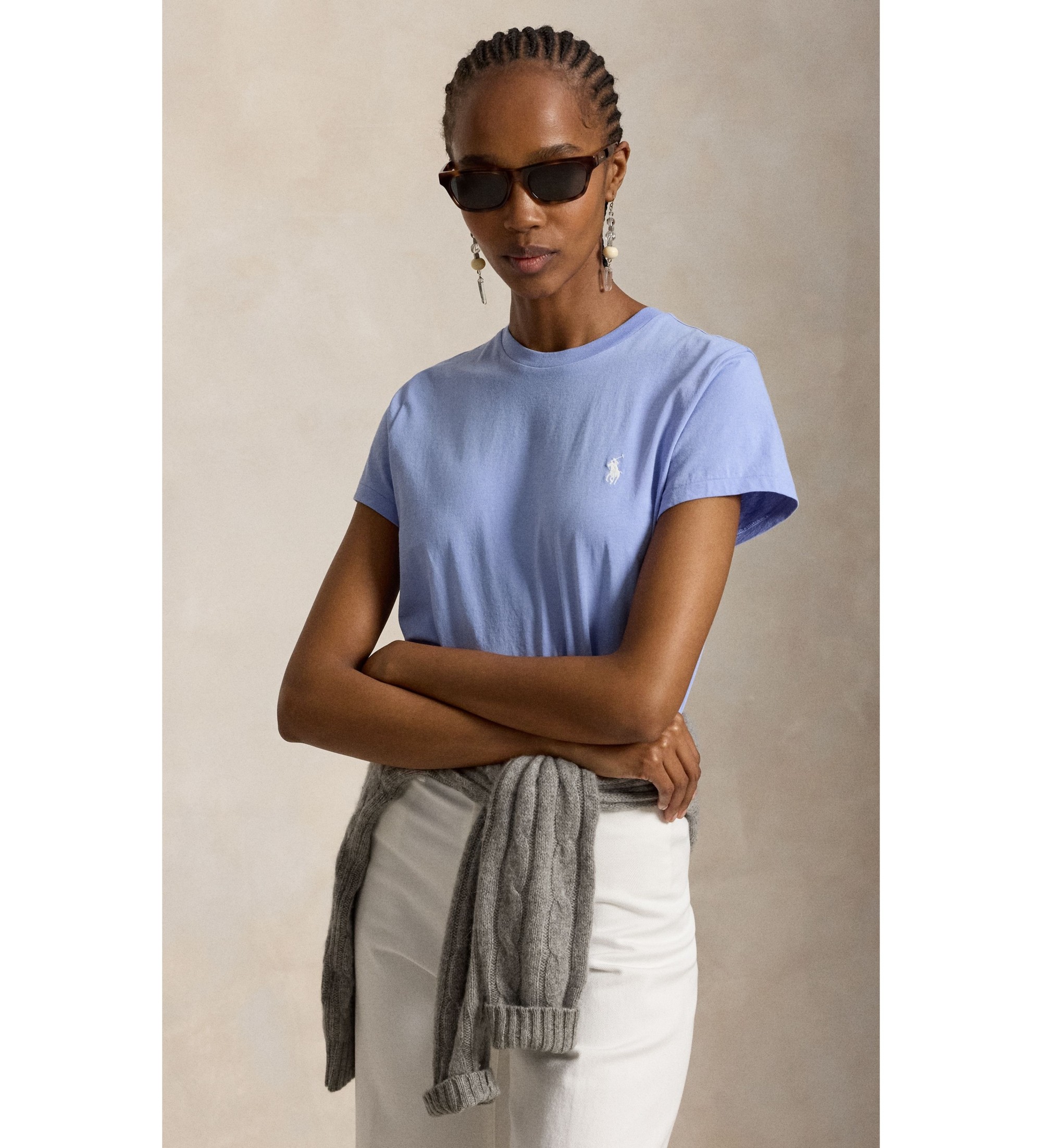 Polo Ralph Lauren für Damen. 211B14605025 Hellblaues Classic Fit T-Shirt aus Baumwollstrick (M), Lässig, Baumwolle, Kurzarm