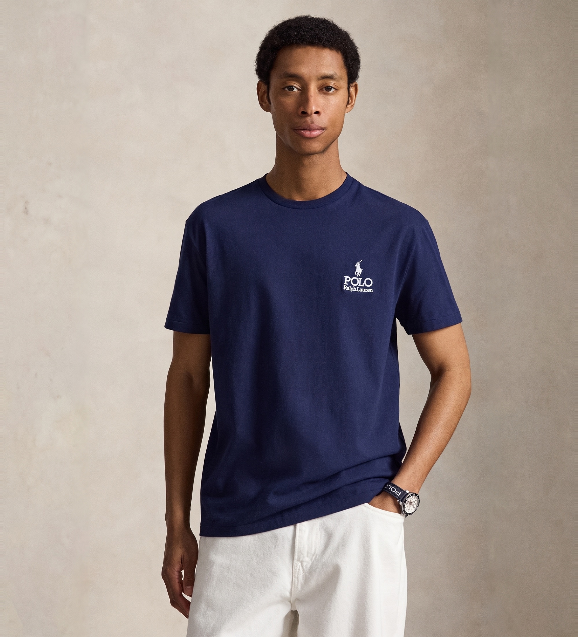 Polo Ralph Lauren für Herren. 710981136009 Klassisches Fit marineblaues Jersey-Strick-T-Shirt (S), Lässig, Baumwolle, Kurzarm