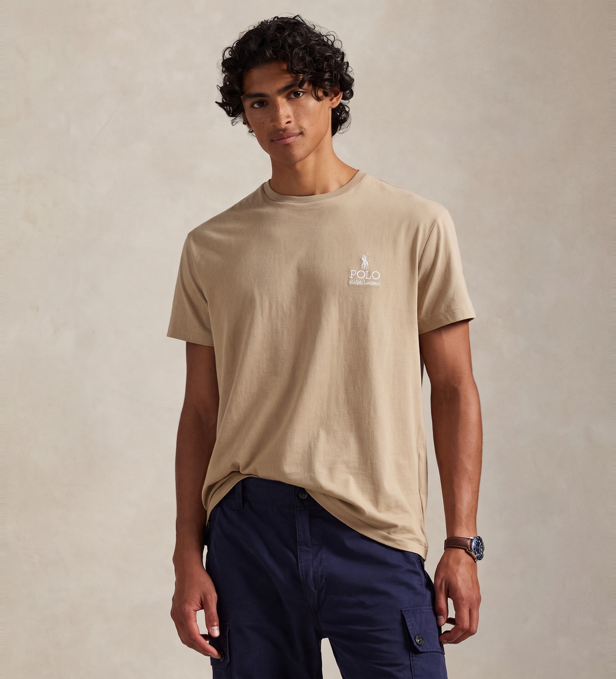 Polo Ralph Lauren für Herren. 710981136502 Beigefarbenes T-Shirt aus Jersey-Strick Classic Fit (S), Lässig, Baumwolle, Kurzarm