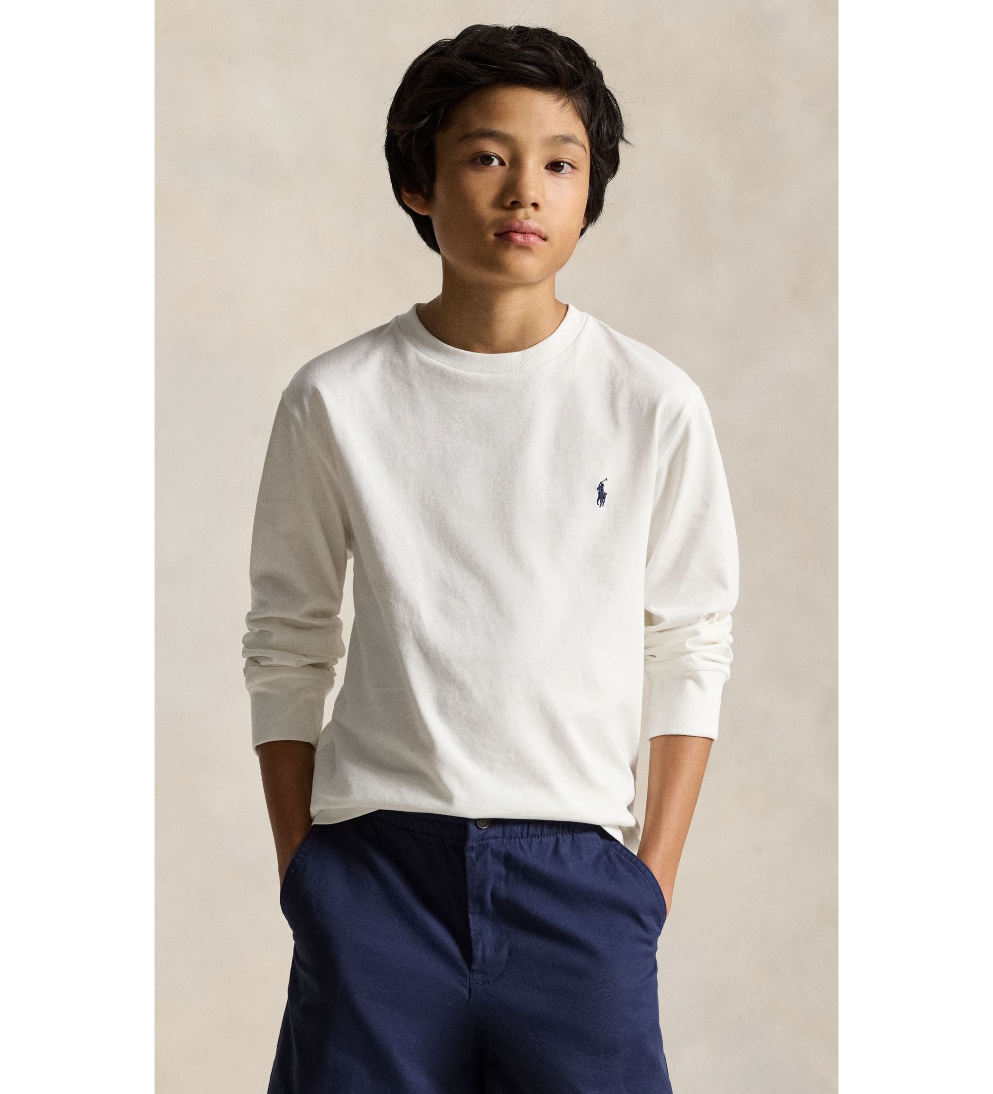 Polo Ralph Lauren für Jungen. 323843804004 Weißes T-Shirt aus Baumwoll-Jersey ((S) 6/7años= 136/138cm), Lässig, Baumwolle, Langarm, Kinderbe