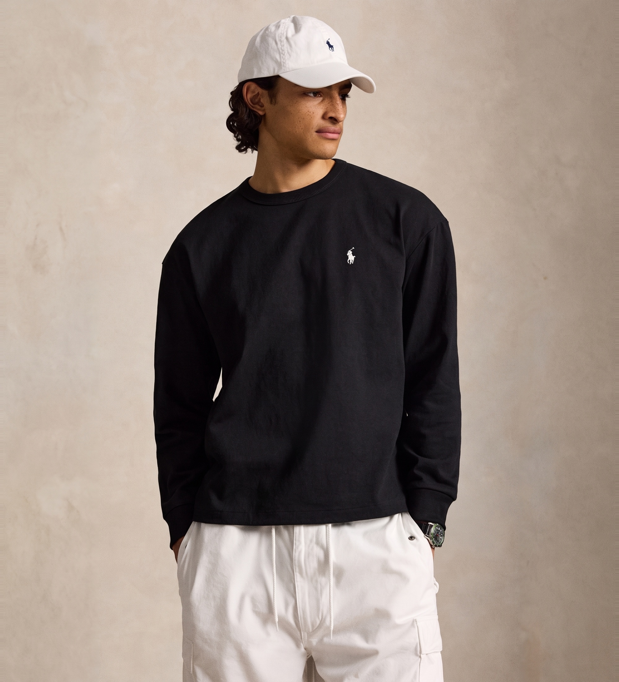 Polo Ralph Lauren für Herren. 710B18909001 Langärmeliges schwarzes Jersey-Strick-T-Shirt (XXL), Lässig, Baumwolle, Langarm