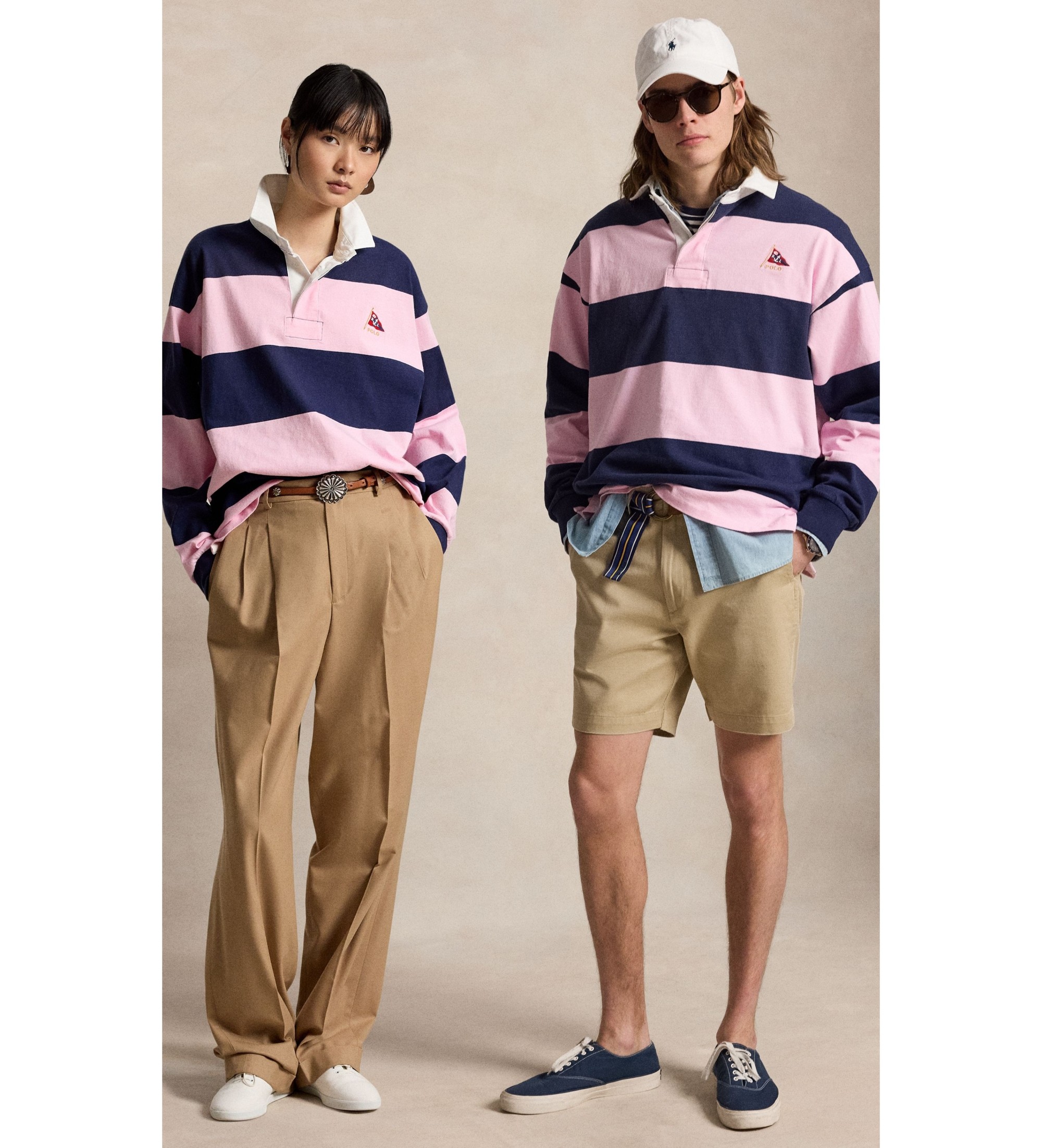 Polo Ralph Lauren Unisex. 710B19139001 Big Fit Rugby-Shirt aus rosa Strick (XL), Lässig, Baumwolle, Langarm
