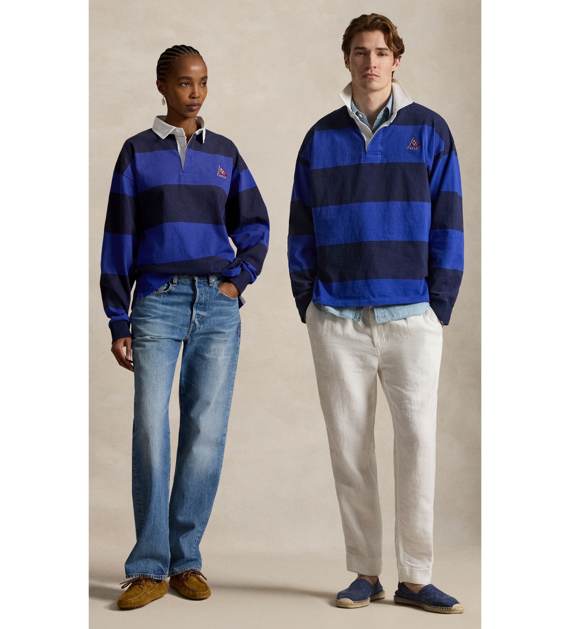 Polo Ralph Lauren Unisex. 710B19139002 Blauer Big Fit Rugby-Strickpullover (L), Lässig, Baumwolle, Langarm