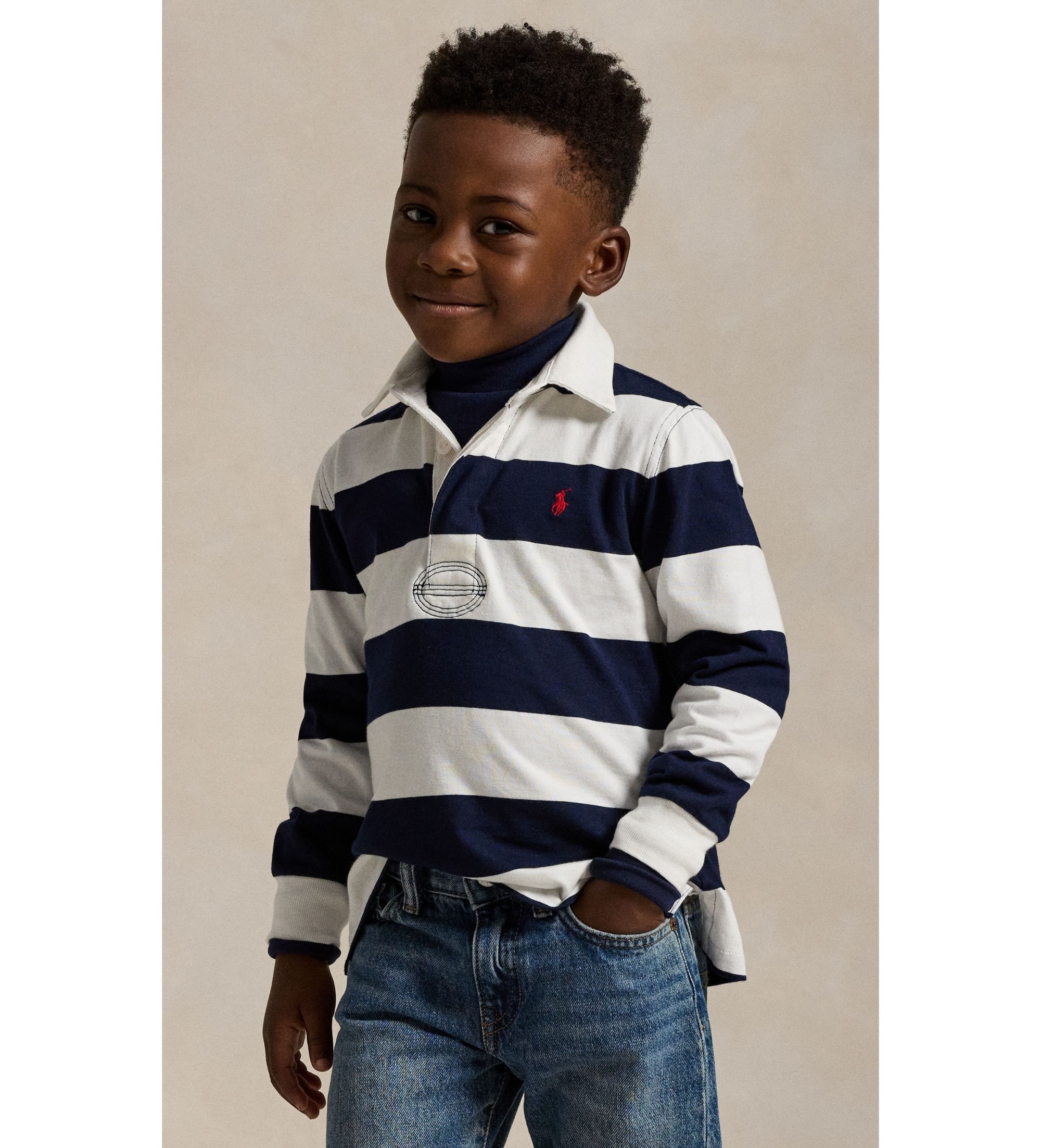 Polo Ralph Lauren für Jungen. 322932280001 Ikonisches Rugby-Shirt marineblau, weiß (4años= 109/116cm), Lässig, Baumwolle, Langarm, Kinderbek