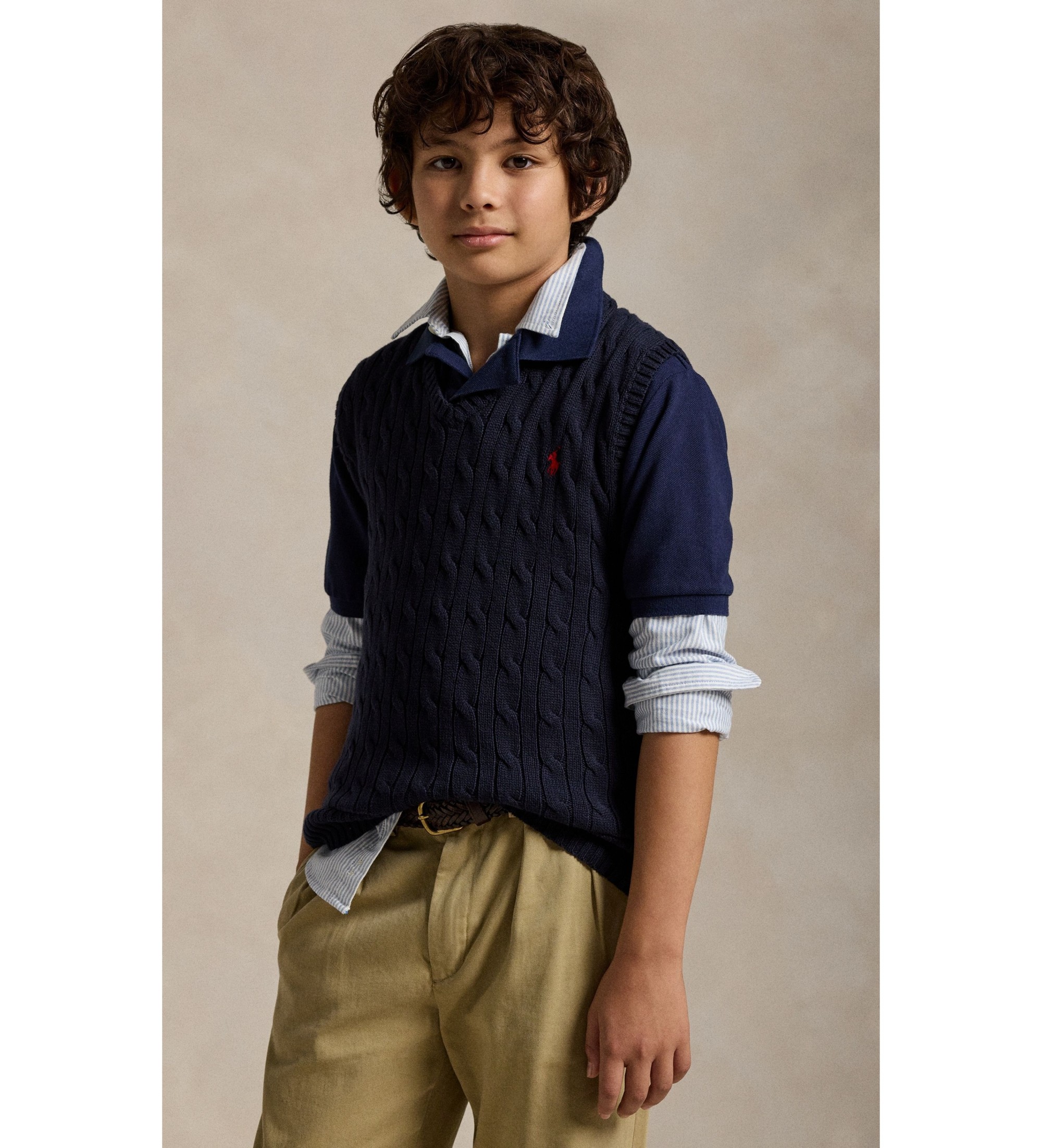 Polo Ralph Lauren für Jungen. 323702300026 Marineblaue Baumwollweste mit Zopfmuster ((M) 8/9años= 140/149cm), Lässig, Baumwolle, Kinderbekle