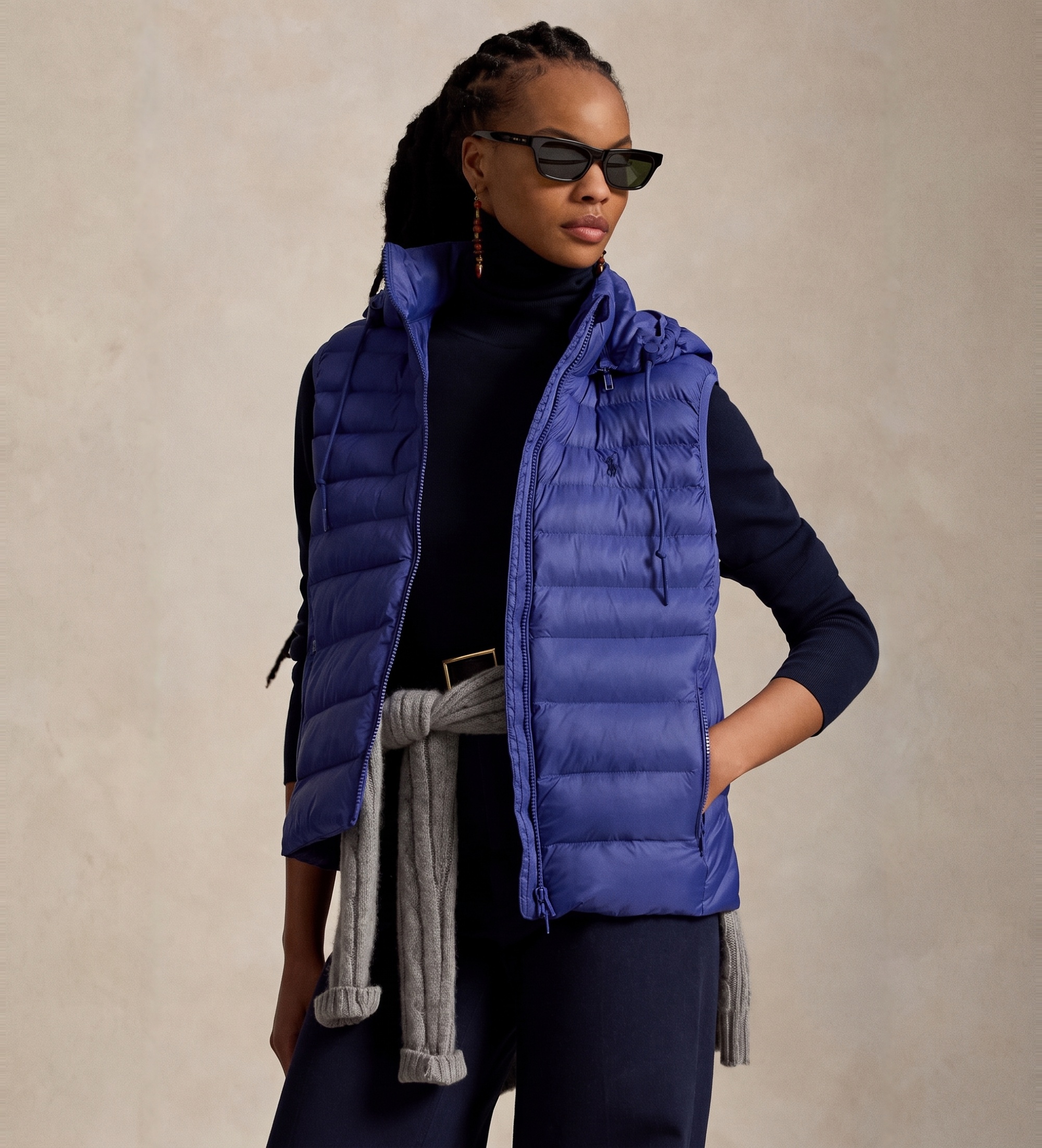 Polo Ralph Lauren für Damen. 211958935500 Wasserabweisende faltbare Weste blau (L), Lässig, Nylon