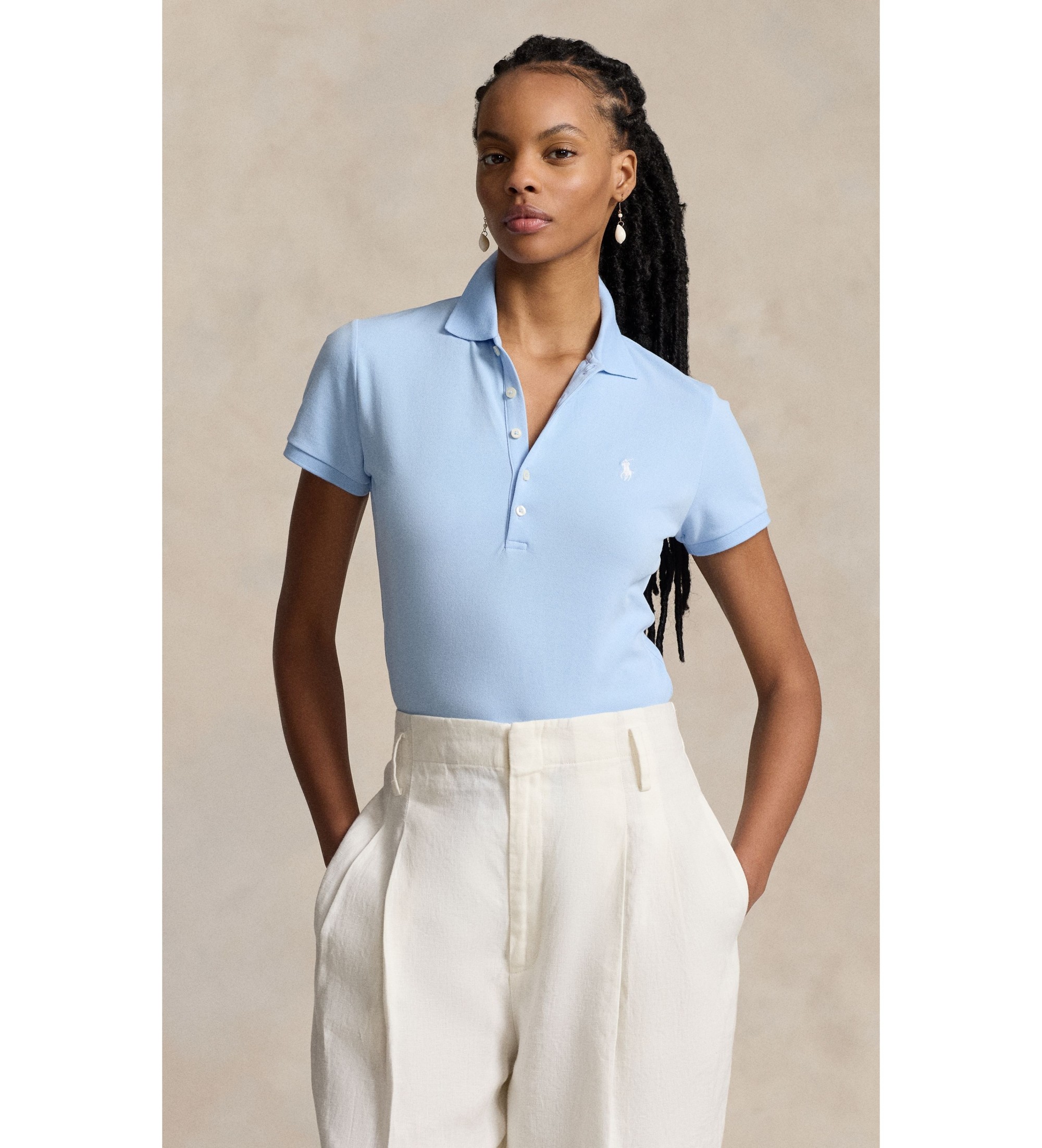 Polo Ralph Lauren für Damen. 211B18200002 Elastisches Slim Fit Poloshirt blau (L), Lässig, Baumwolle, Kurzarm