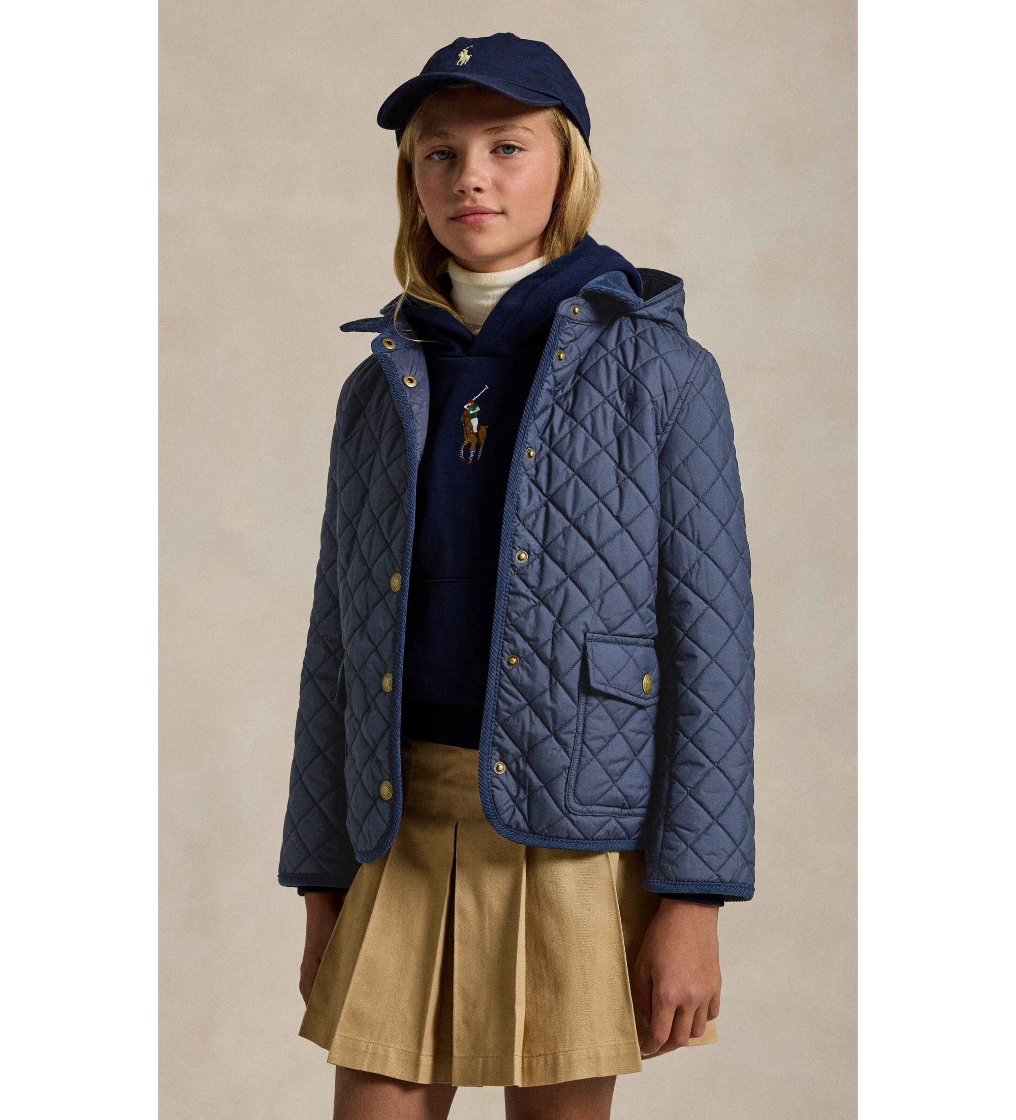 Polo Ralph Lauren für Mädchen. 313910983001 Blaue Steppjacke (7años= 130/134cm), Lässig, Recyceltes Polyester, Marine, Kinderbekleidung